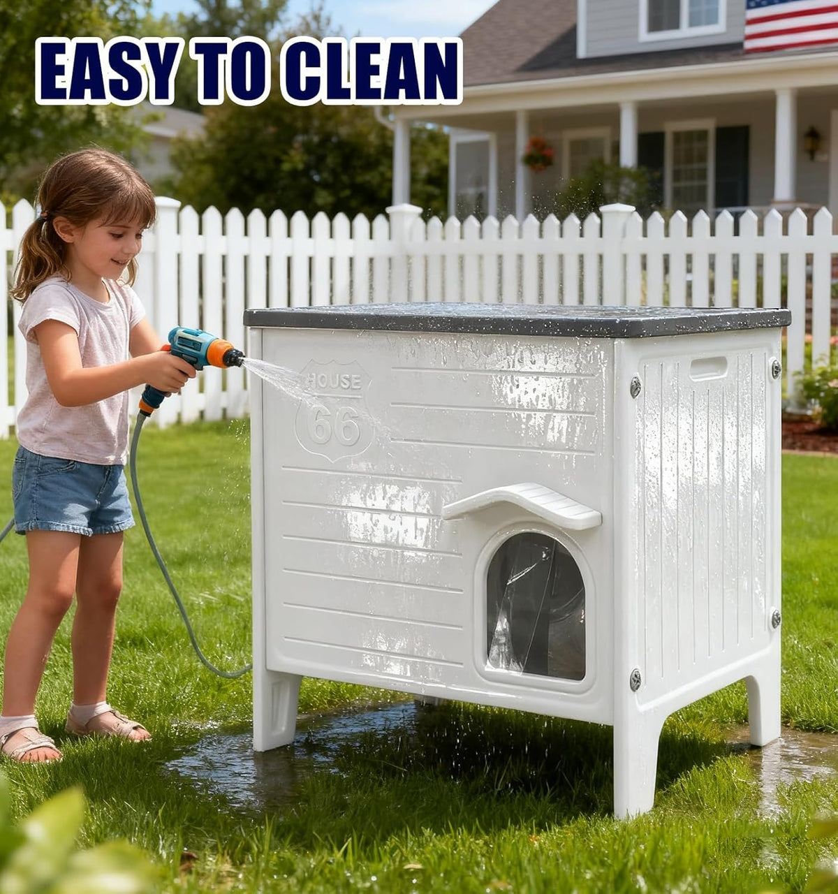 HiCaptain Kattenhuis, outdoor, winterbestendig, voor katten, kunststof verwilderd, outdoor kattenhuis, puppyverblijf voor kleine en middelgrote huisdieren, box voor huisdieren, wit