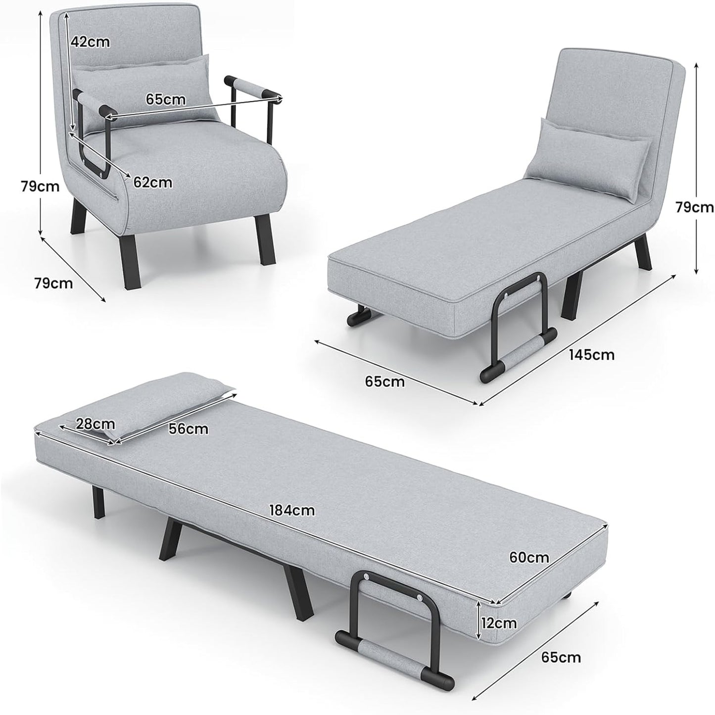 Slaapstoel – Vloerstol – Ligstoel – Fauteuil – 4-in-1 Multifunctioneel – 6-standen Verstelbare Rugleuning – Ademende Linnen Bekleding