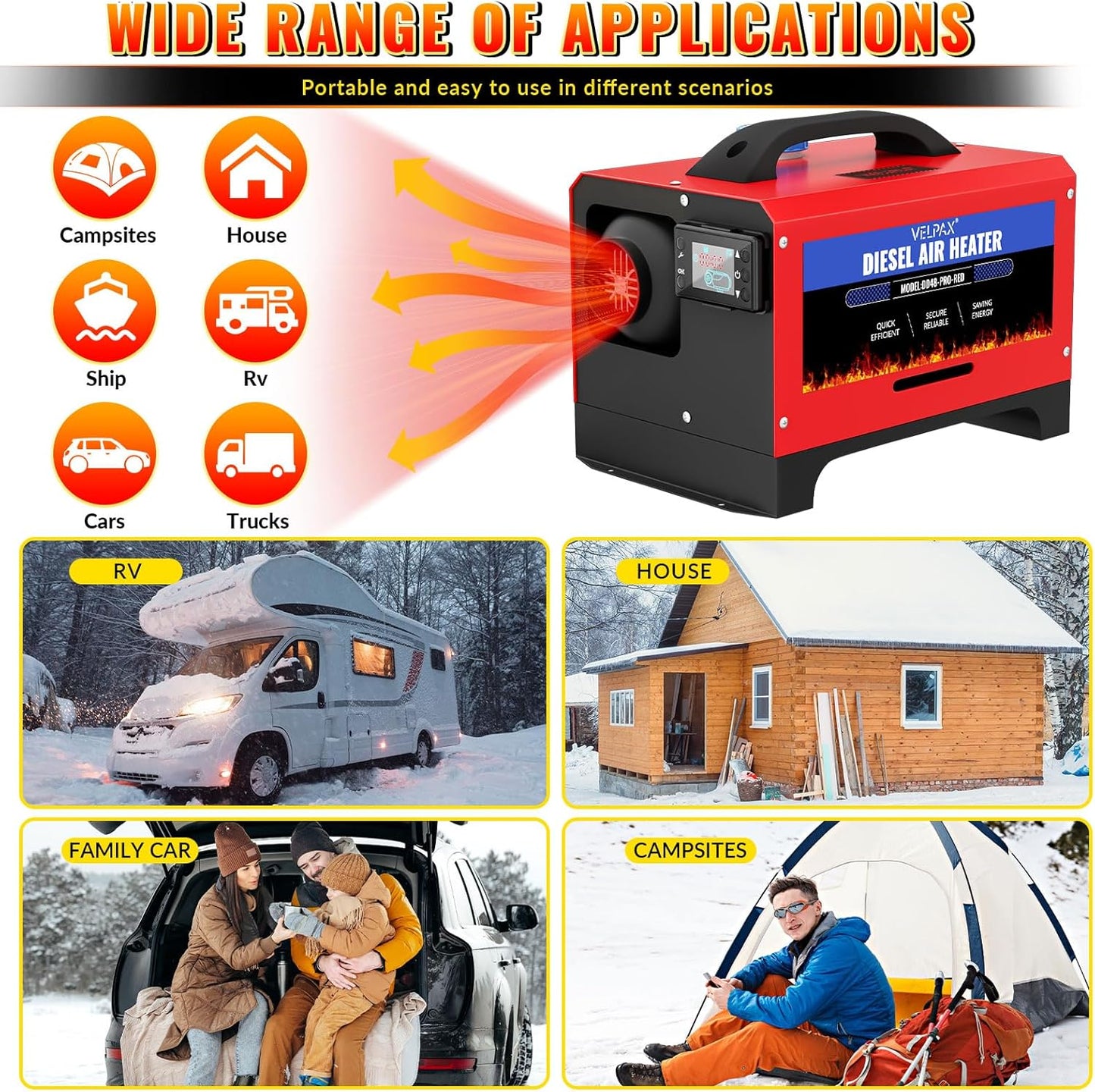 Diesel Air Heater, 12 V, 8 kW Diesel Air Heater, Diesel Parent Heater, Switch with LCD Display, Complete Accessories, Consumption L/H: 0.18-0.48 for Trucks, Motorhomes and Boats - QUORE