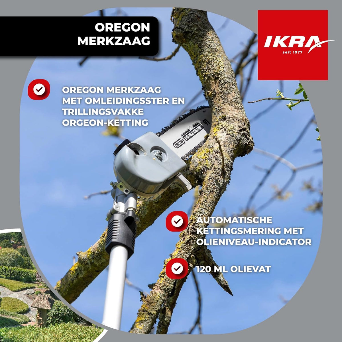 IKRA Benzine multifunctioneel tuingereedschap Multitool IBKH 52-1 4in1: bosmaaier, gazontrimmer, heggenschaar, hoogsnoeier 51,7cm³ 1,5kW