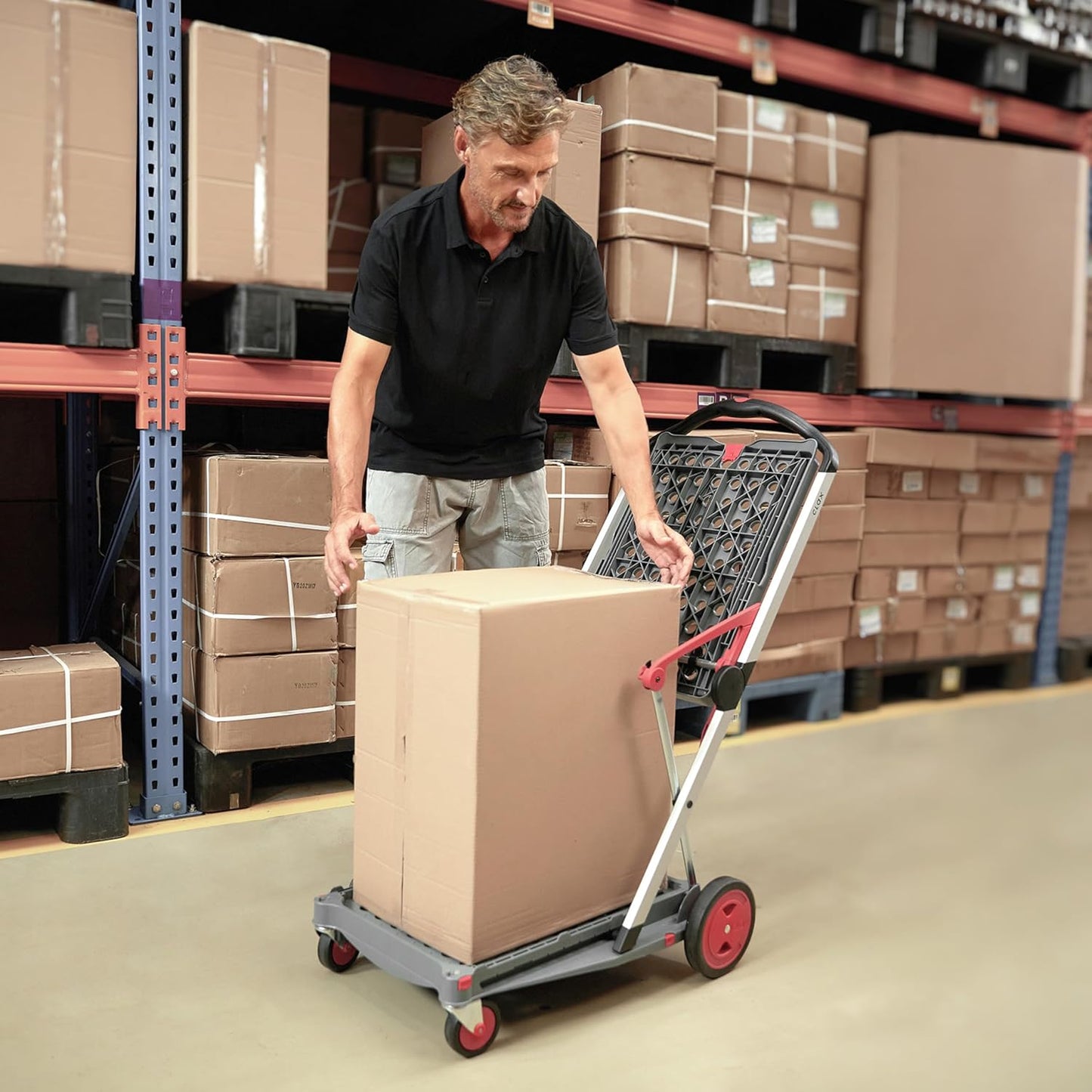 Klapmobiel – Transportwagen – Transportkar – Trolley – Inklapbare kar – Grijs/Grijs incl. 1 klapbox – Opvouwbaar via knop in handgreep – Afneembare wielen