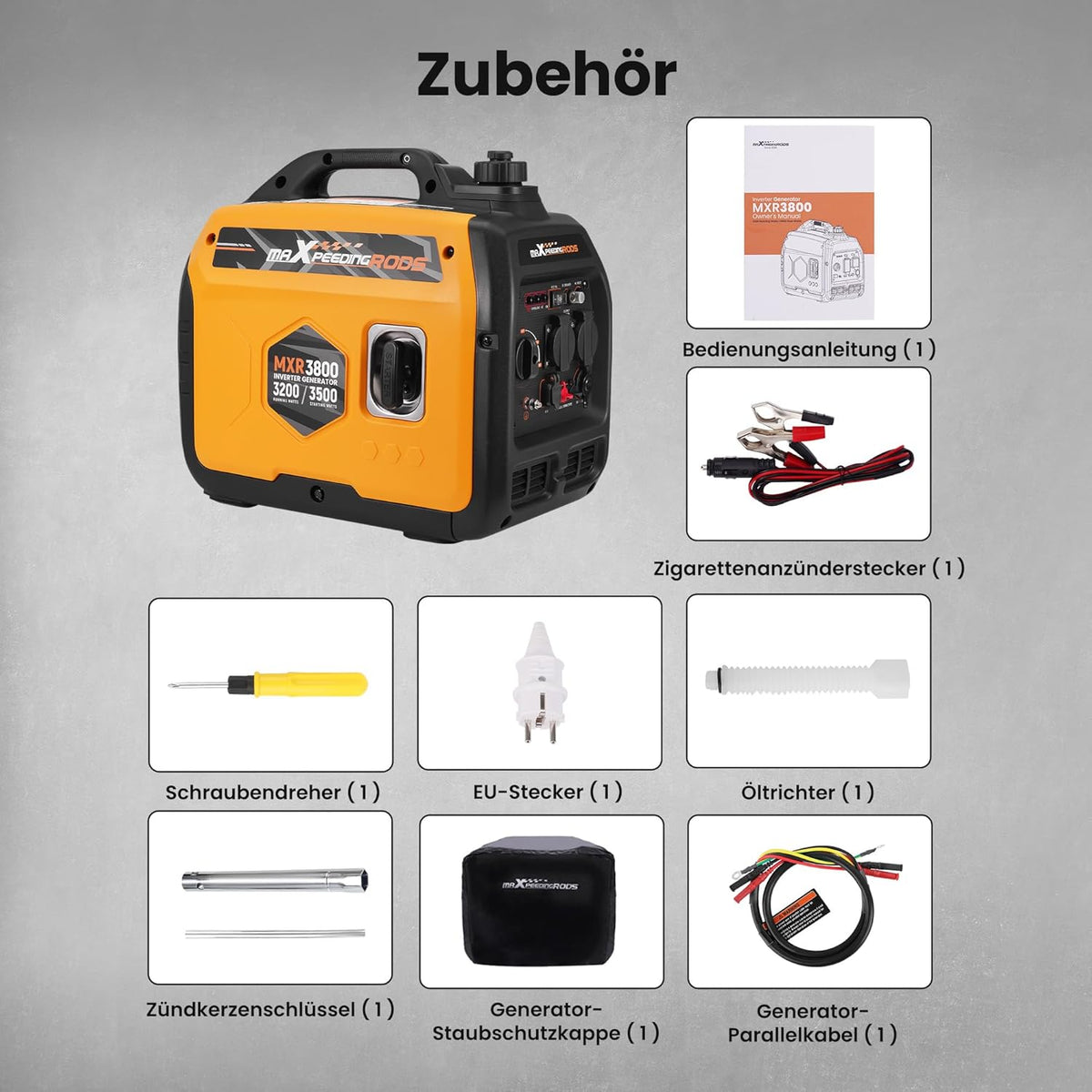 maXpeedingrods Inverter, stroomgenerator, 3500 W, superstil, licht en mobiel, noodstroomaggregaat, stroomgenerator, ECO-modus met 2 x 230 V/2 x USB/1 x 12 V DC stopcontacten voor RV camping festivals
