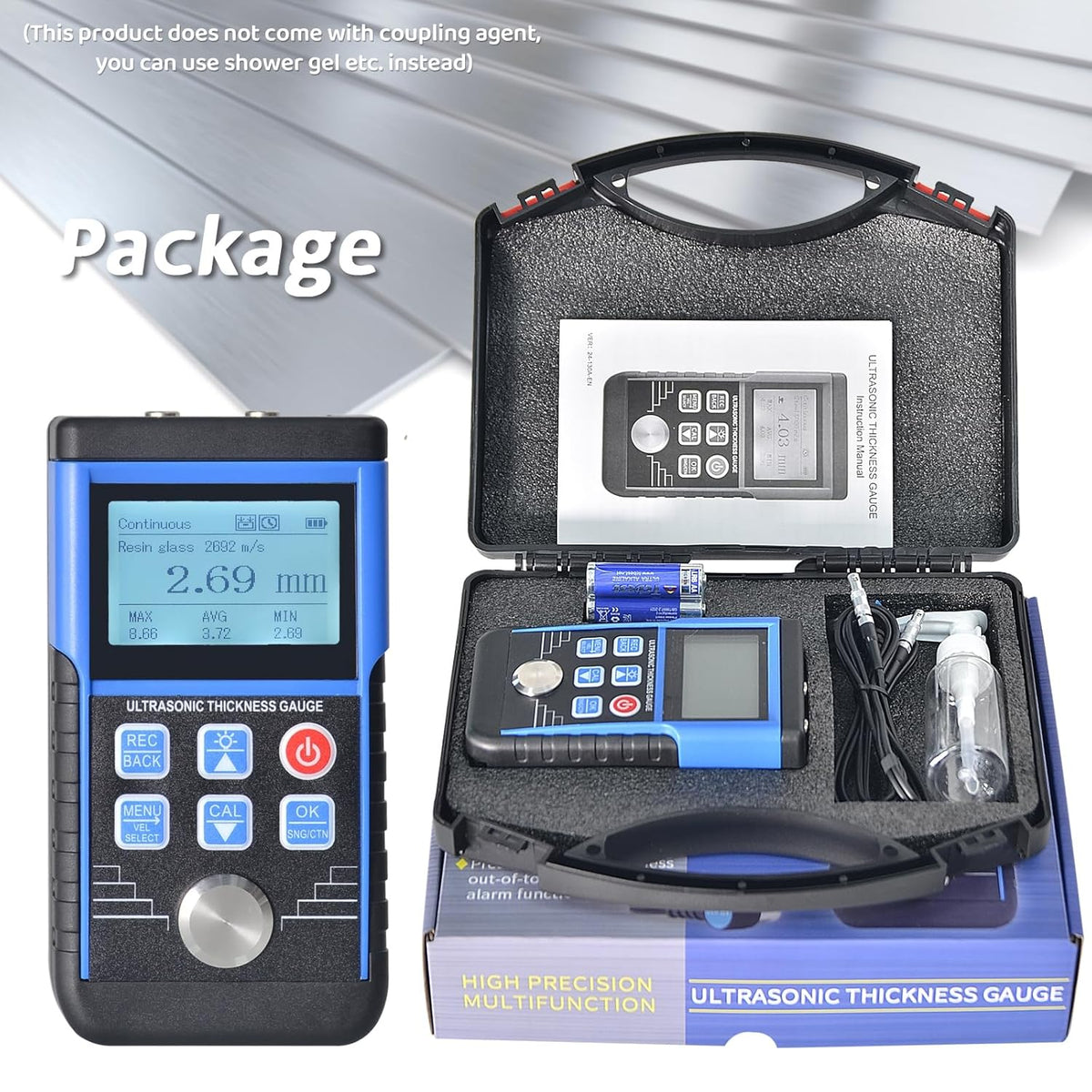 Digitale ultrasone diktemeter, diktemeter met 1,2-200 mm bereik/0,1 mm resolutie, nauwkeurige dieptemeter met 10 geluidssnelheidsmetingen
