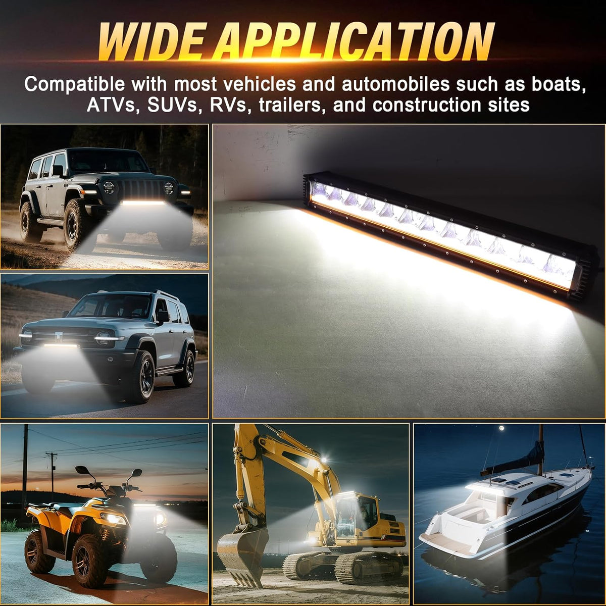 RIGIDON 23 inch 80W 8000LM Led Lichtbalk met 12V kabelboomset, Amber DRL, Led-verlichting Bar Rijdende Offroad Lichten Werklampen voor 4x4 auto voertuige vrachtwagen tractor ATV UTE SUV boot