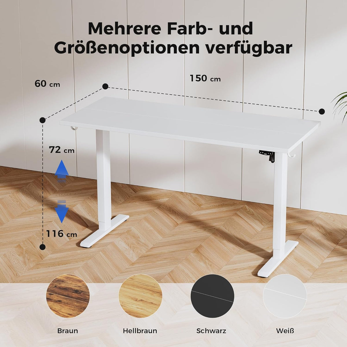 Agilestic In hoogte verstelbaar bureau 150 x 60 cm, stabiel bureau met elektrische hoogteverstelling en handmatige bediening met geheugen, ergonomisch bureau om staand of zittend te werken, wit