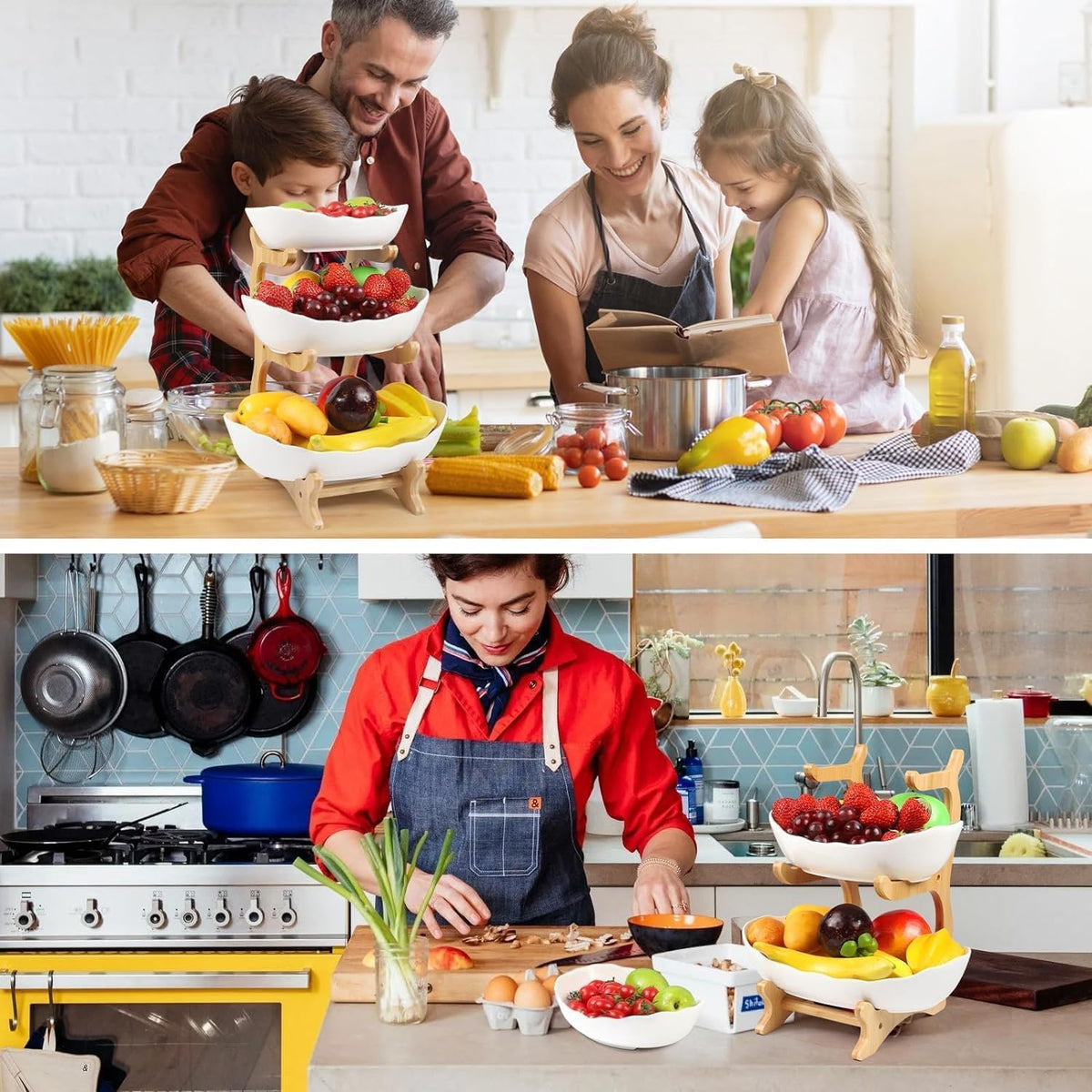 Keramische fruitetagère met 3 etages, ruimtebesparende fruitmand, etagère voor het gezin, stabiel en zonder te trillen, standaard, voor groenten, fruit, snacks