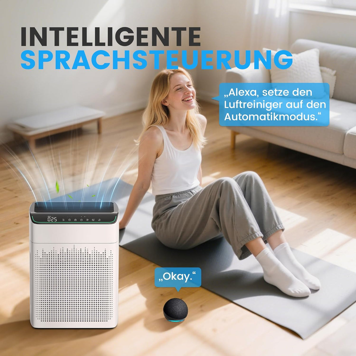 Operan Luchtreiniger met allergieën, Advanced Air Purifier voor appartementen en rookkamers, Wi-Fi & App Control, CADR 340 m³/h (158 m²), Smart Auto-mode, HEPA-filter tegen stof, pollen, dierenharen