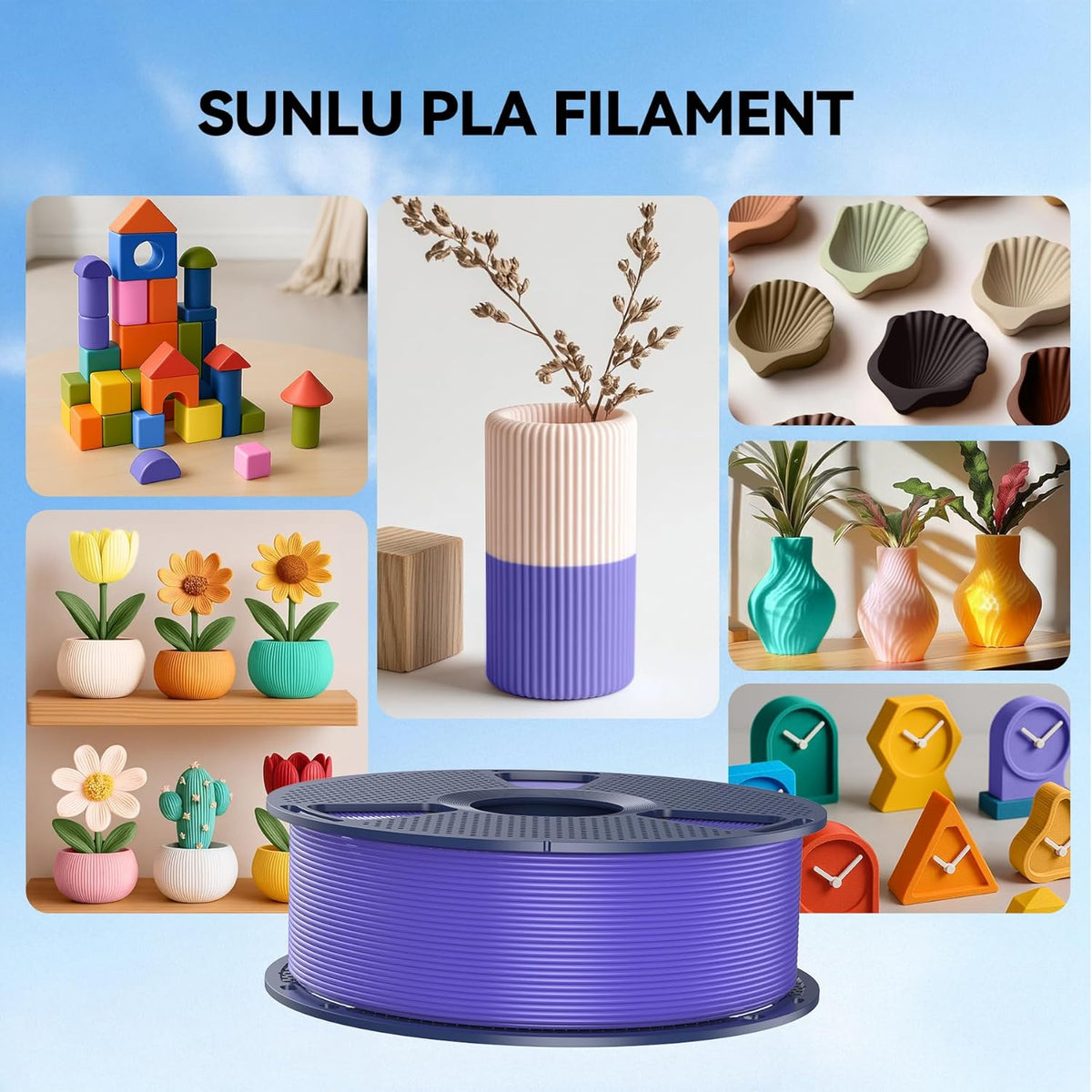 SUNLU PLA-filament, 10 kg, meerkleurig, 3D-printerfilament, PLA 1,75 mm +/- 0,02 mm, eenvoudig te gebruiken, beginnersvriendelijk, 1 kg spoel, 10 stuks. (5 spoelen zwart en 5 spoelen wit)