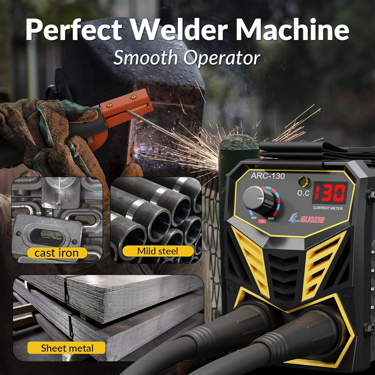 GZ GUOZHI 130A Stick Lasser, Super Mini en Draagbare ARC MMA Lasmachine, Hot Start 110V, Digitale Display IGBT Inverter Lasser, Lassen Normaal bij -20 ° C