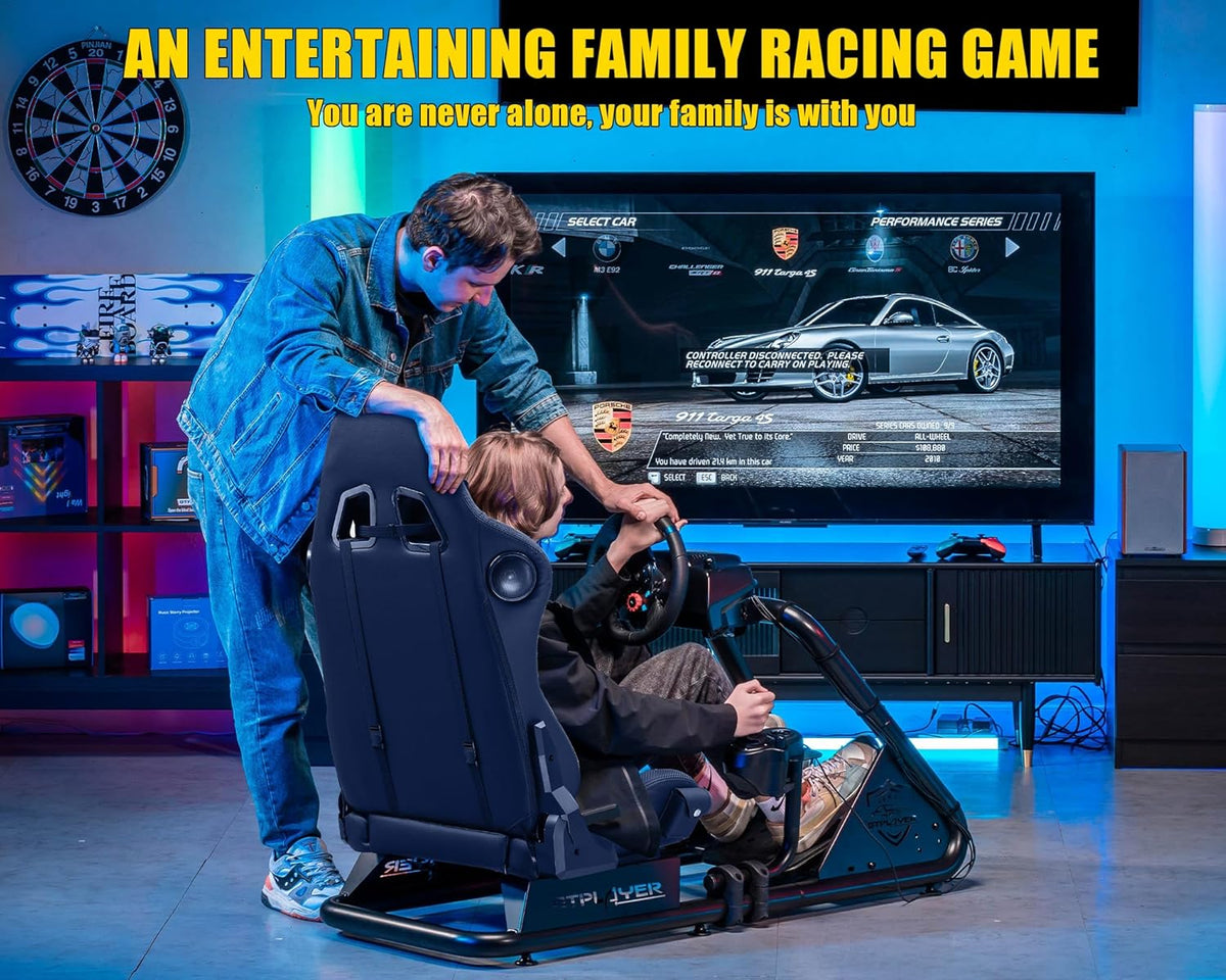GTPLAYER Simulator Cockpit, SIM Racing Cockpit, racing simulator steering wheel stand with speakers, steering wheel and pedal rest - QUORE