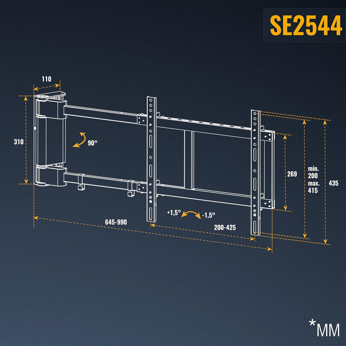 RICOO TV muurbeugel elektrisch zwenkbaar voor 32-65 inch, universele tv-houder SE2544, televisiehouder voor muur, wandhouder televisie 55 inch, tot 45 kg met max. VESA 400 x 400 mm