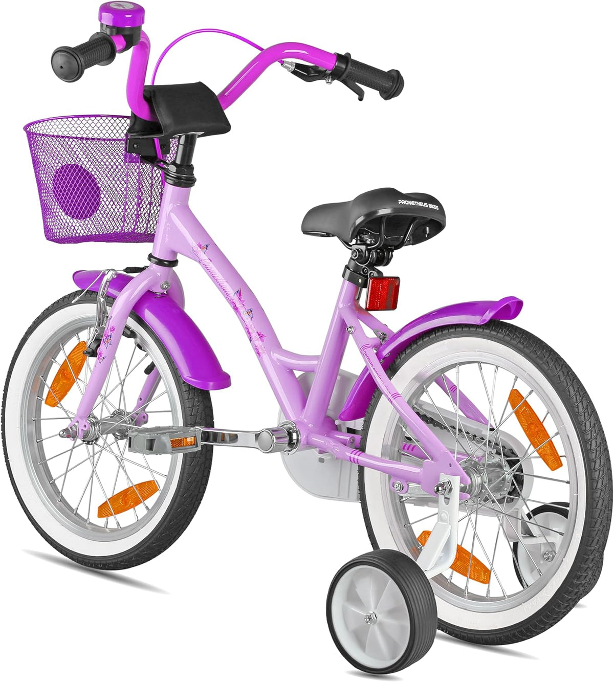 PROMETHEUS BICYCLES Kinderfiets vanaf 5 jaar, meisjesfiets, 16 inch, kinderfiets met steunwielen, terugtraprem, in paars/lila