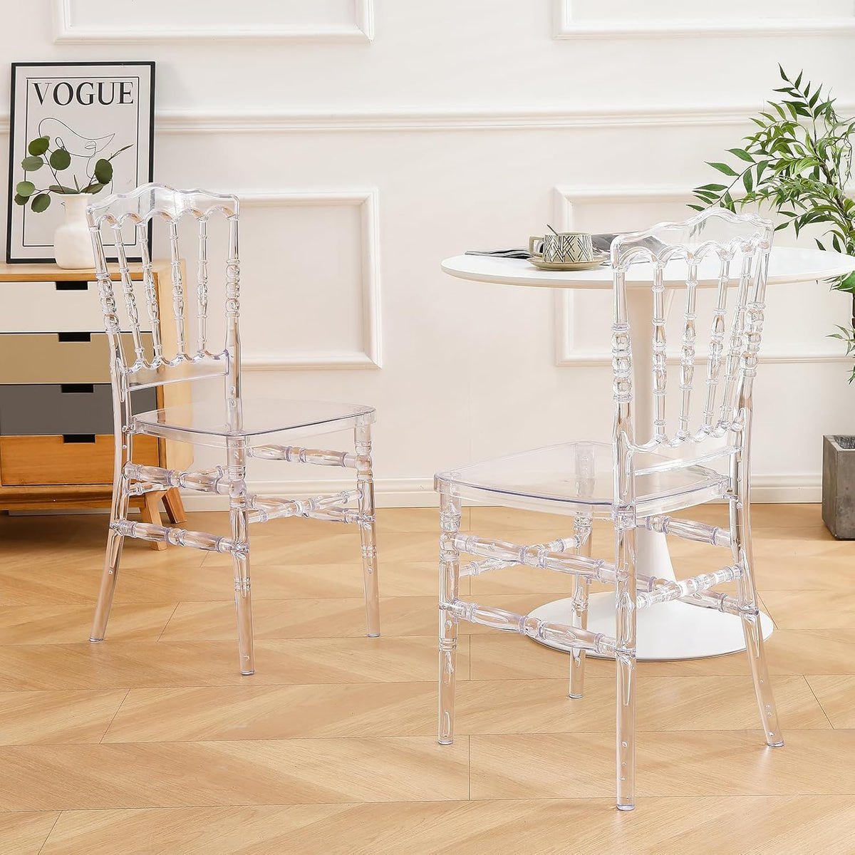 BOOSDEN Transparante Kunststof Stoel Napoleon - Stapelbare Polycarbonaat Stoel voor Bruiloft, Feesten & Eetkamer met Elegant Design, 2 PACK