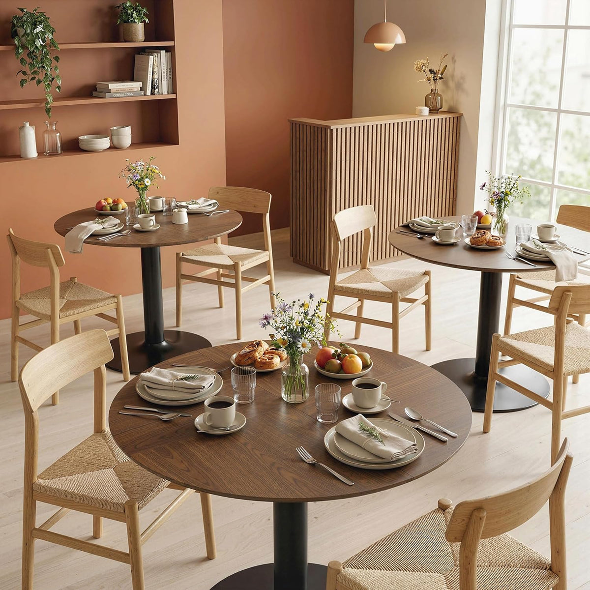 Ronde Eettafel – Keukentafel – Tafel – Eetkamertafel – Ontbijttafel – Ø110 cm – Houtnerf Tafelblad – Stalen Frame