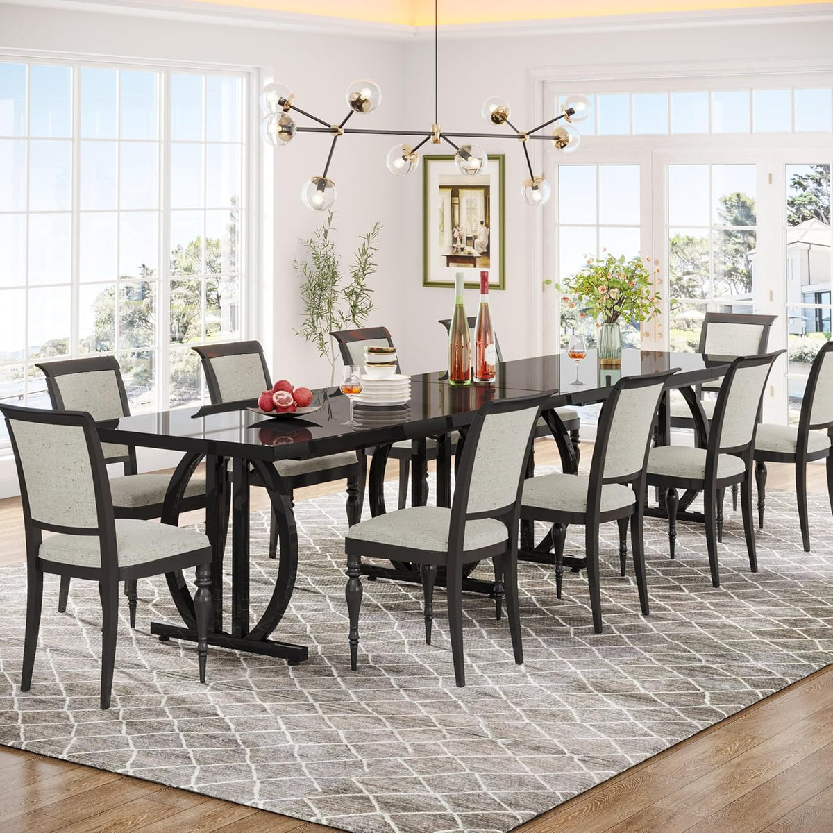 Tribesigns Dining Table for 4-6 People, 160 x 80 cm, Black Dining Table with Heavy Metal Frame, Modern Industrial Rectangular Kitchen Table, Dining Table for Kitchen Home - QUORE