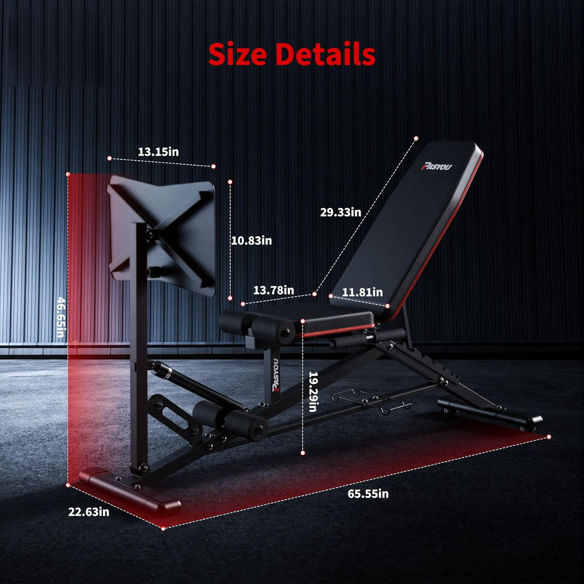 PASYOU Beenpersmachine,Verstelbare Halterbank met Leg Press,550 KG Draagvermogen, Leg Press voor Thuisgym Volledige Lichaamstraining met Dumbbellrek