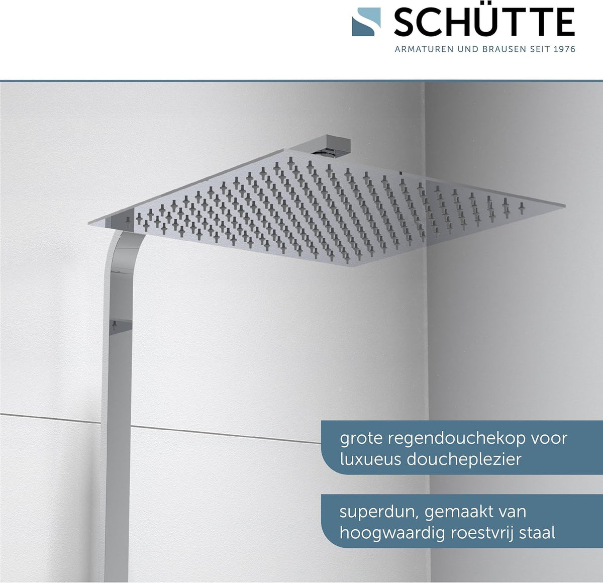 SCHÜTTE Ocean 60531 Douchesysteem met thermostaat en glazen legplank, doucheset met 30 x 30 cm, regendouche met wandhouder en douchekop, chroom/antraciet