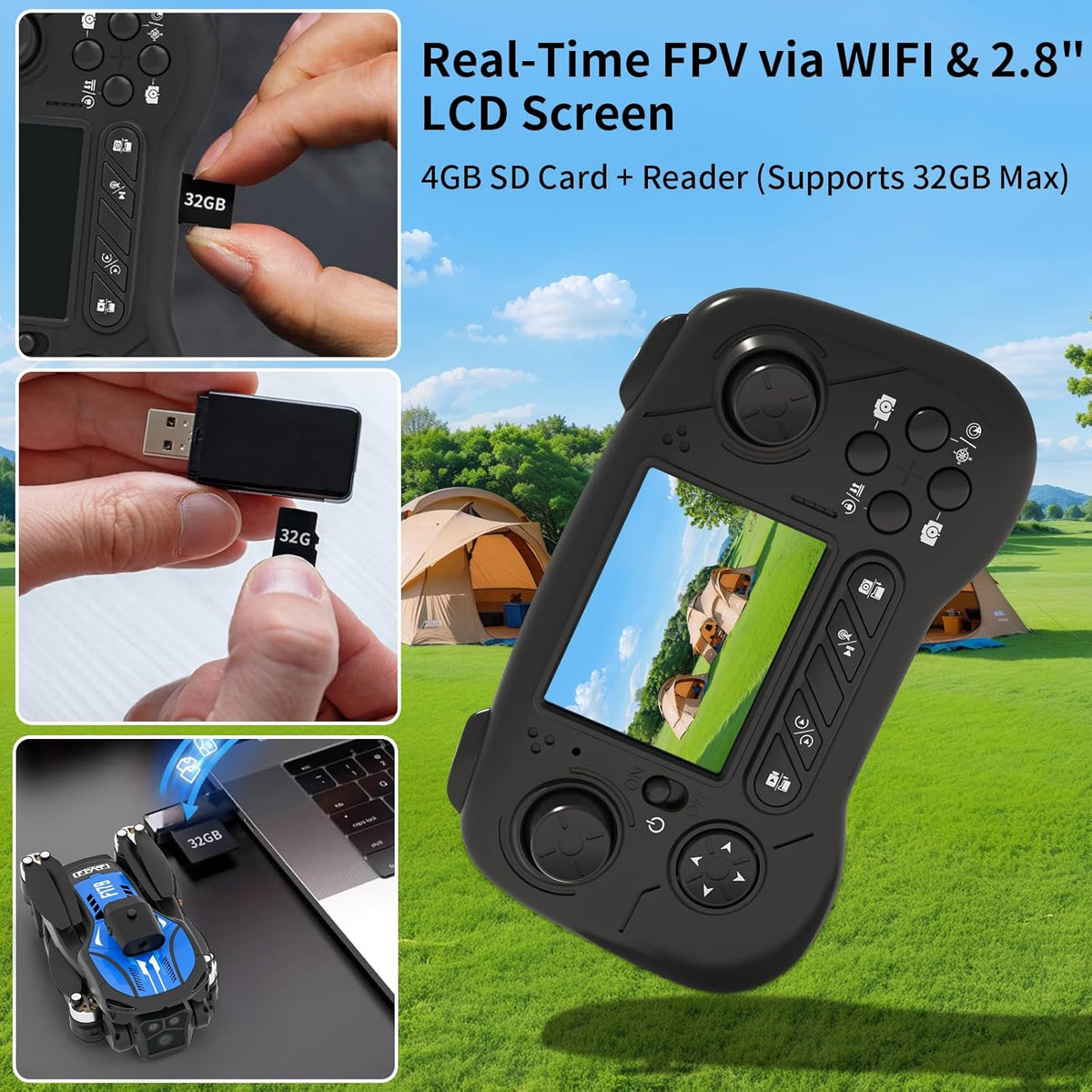 Drone met 1080p-camera en 2,8-inch LCD-scherm, obstakelvermijding, RC-quadcopter, optische stromingspositionering, trajectvlucht, 16 minuten vliegtijd, voor volwassenen/kinderen/beginners