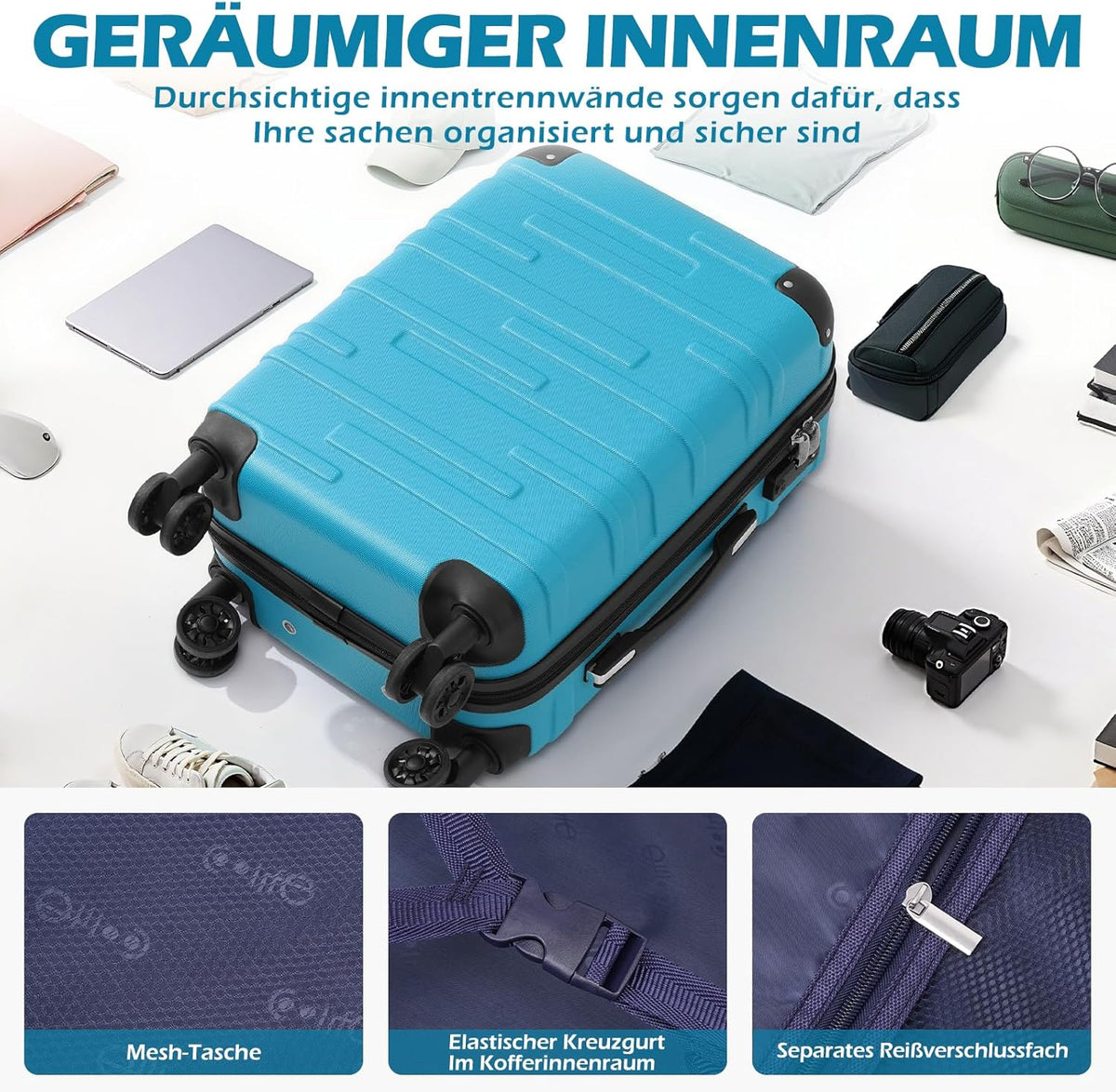 COOLIFE Koffer met harde schaal, rolkoffer, reiskoffer, uitbreidbare bagage (alleen grote koffer uitbreidbaar), ABS-materiaal met TSA-slot en 4 wielen, Großer Koffer