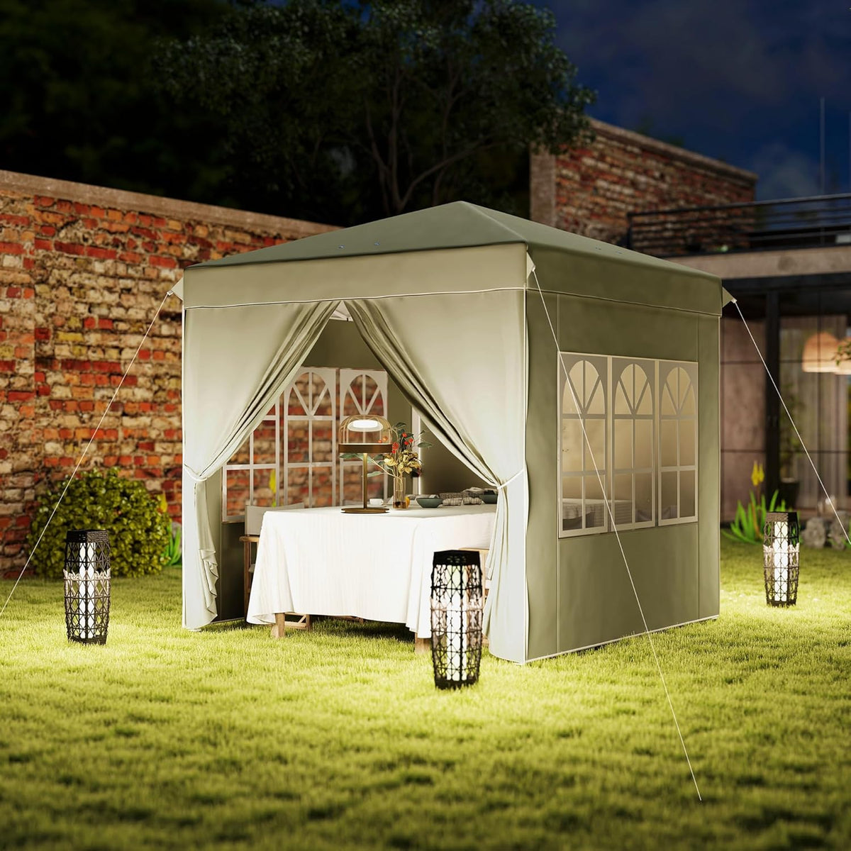 Outsunny Pavillon 2,5x2,5m, wasserabweisend Stabil Winterfest Pop-up Faltpavillon, UV Schutz 50+, Faltbar Partyzelt Gartenzelt mit 4 Seitenteilen Tasche Gartenpavillon für Camping Garten, Cremeweiß - QUORE