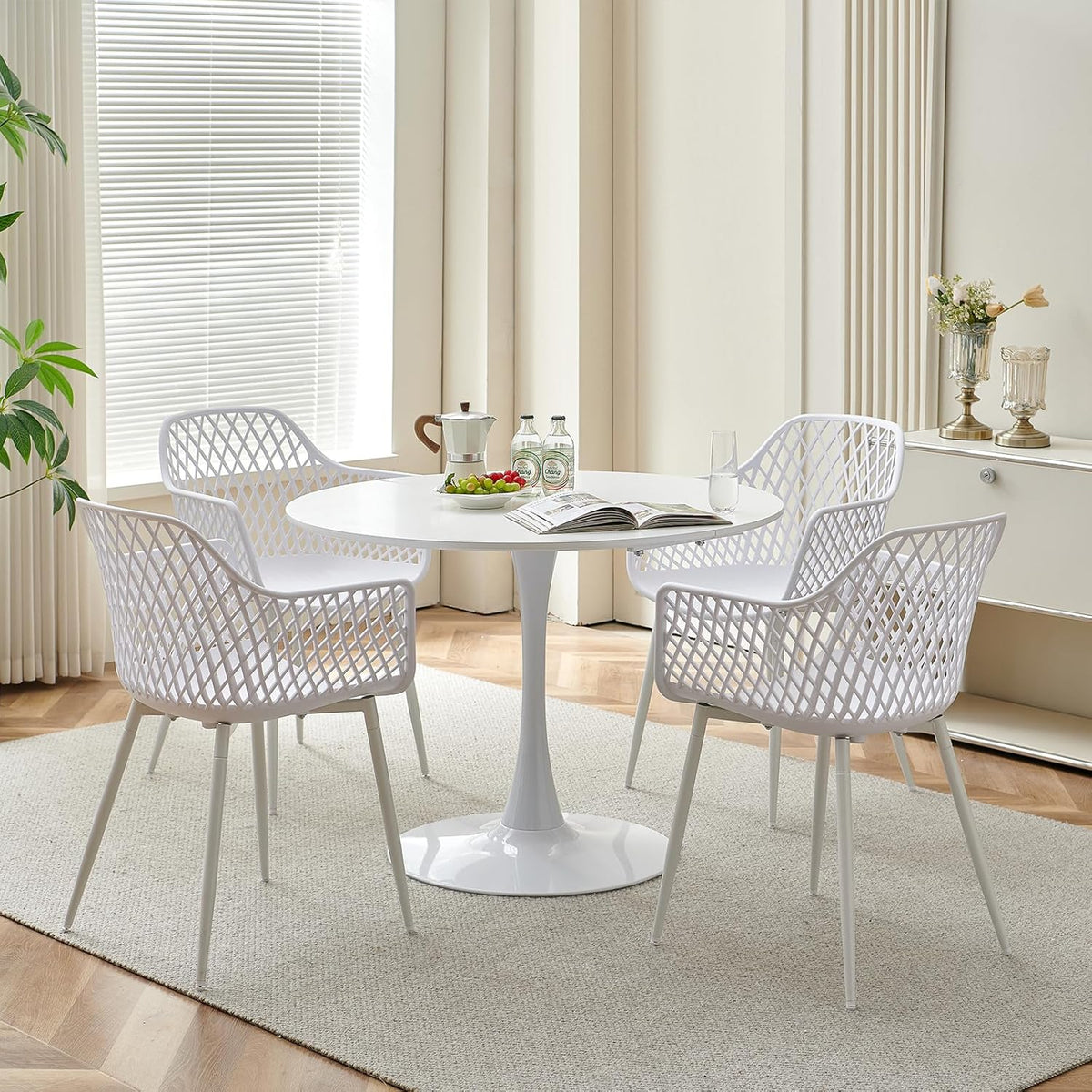 Modern Round Dining Table, Bar Table, Desk, Suitable for Kitchen, Dining Room, Living Room and Office, for 2-4 People, Diameter 100 cm, White - QUORE