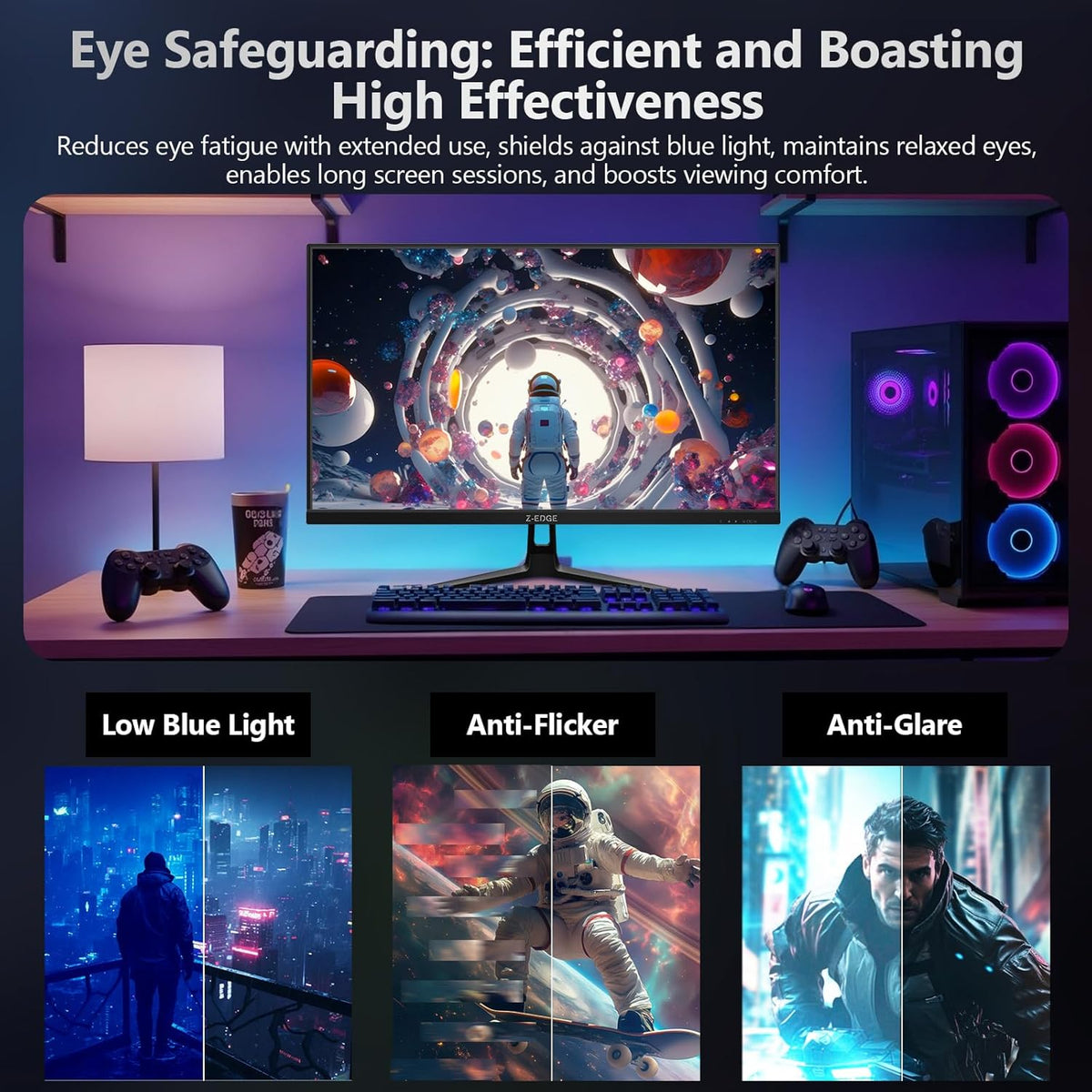 Z-Edge Gaming PC Screen 27" 2K, Fast IPS, 180HZ/165HZ, 2560x1440, 94% DCI-P3, 1ms, FreeSync, 1.07M, Ultra Thin Bezel, Adjustable Tilt Angle, 2xHDMI(144Hz), 2xDP1.4(180Hz), VESA
