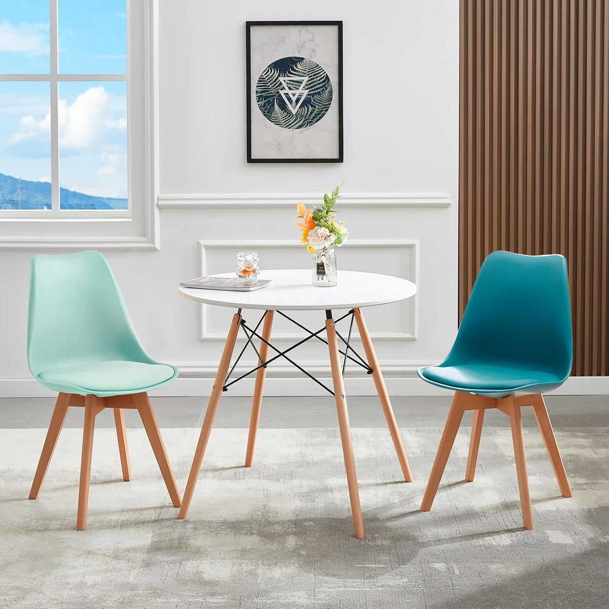 EGGREE 4er Set Esszimmerstühle Gewerbstoel met massief hout Beek Been SGS Gecontroleerd Scandinavisch Design Gepolsterde stoel Keukenstoel Hout, Gel + Rood + Mintgroen + Türkis