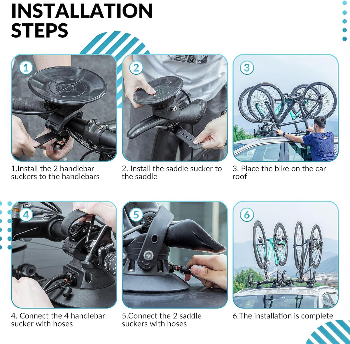 ROCKBROS Car Bicycle Carrier with Suction Cup Electric Bike Carrier for Car Roof Rack Bicycle Holder with Pressure Alarm - QUORE