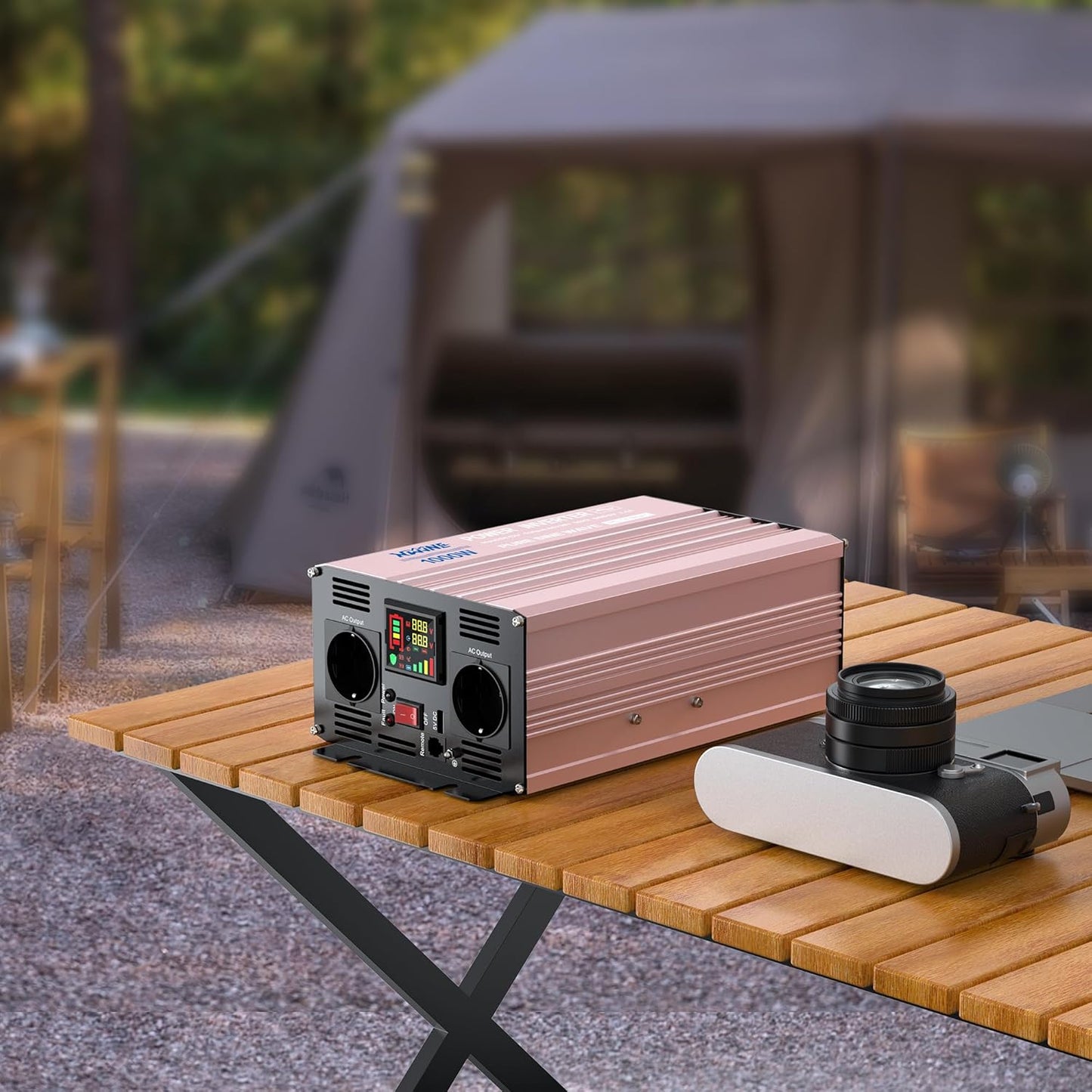 XWJNE Spanningsomvormer, 12 V naar 230 V, 1000 W/2000 W, zuivere sinus, omvormer met 2 AC-stopcontacten, 1 USB-uitgang 5 V, bekabelde afstandsbediening en led-display voor auto, camper, vrachtwagen