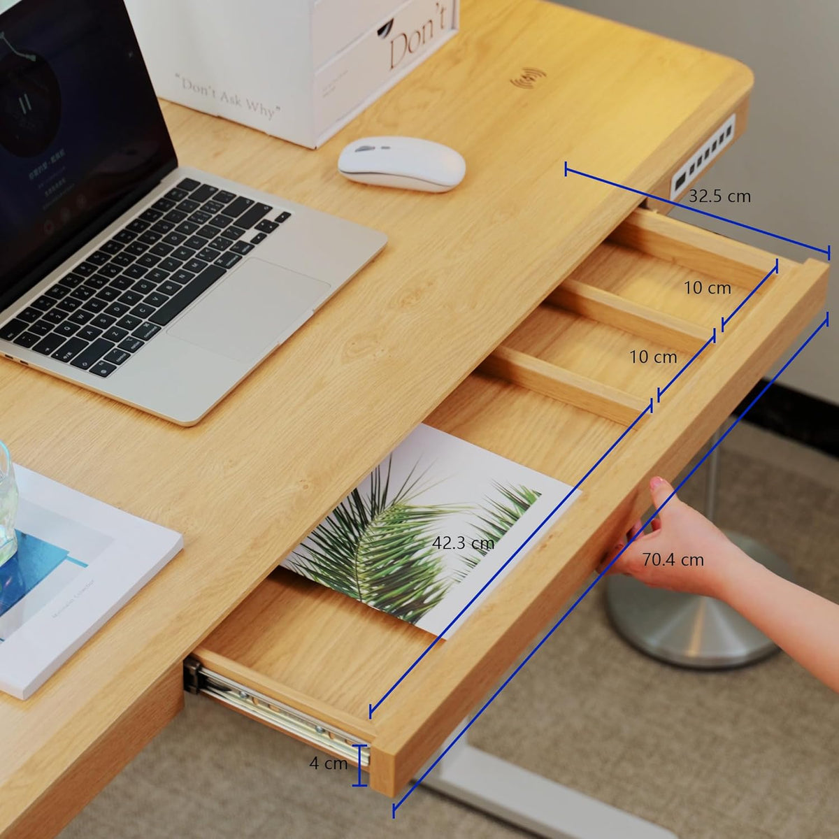 KOWO Electric Standing Desk with Drawers, USB-C Hub and Wireless Charger, Sit-Stand Desk, Adjustable Table, Home Office, Computer Table with Storage Space, 120 cm (L) Maple Wood - QUORE