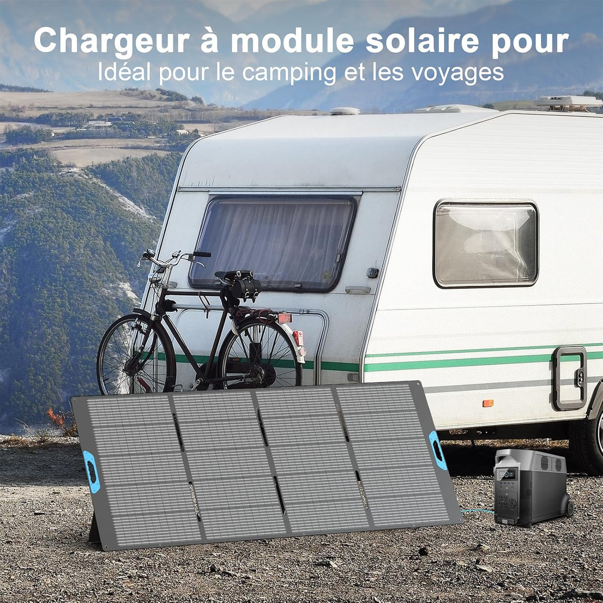 Opvouwbaar zonnepaneel 400 W, monokristallijn met 23,5% rendement, IP67 waterdicht - incl. standaard en Anderson adapter, compatibel met powerstation, generator, camper, camping