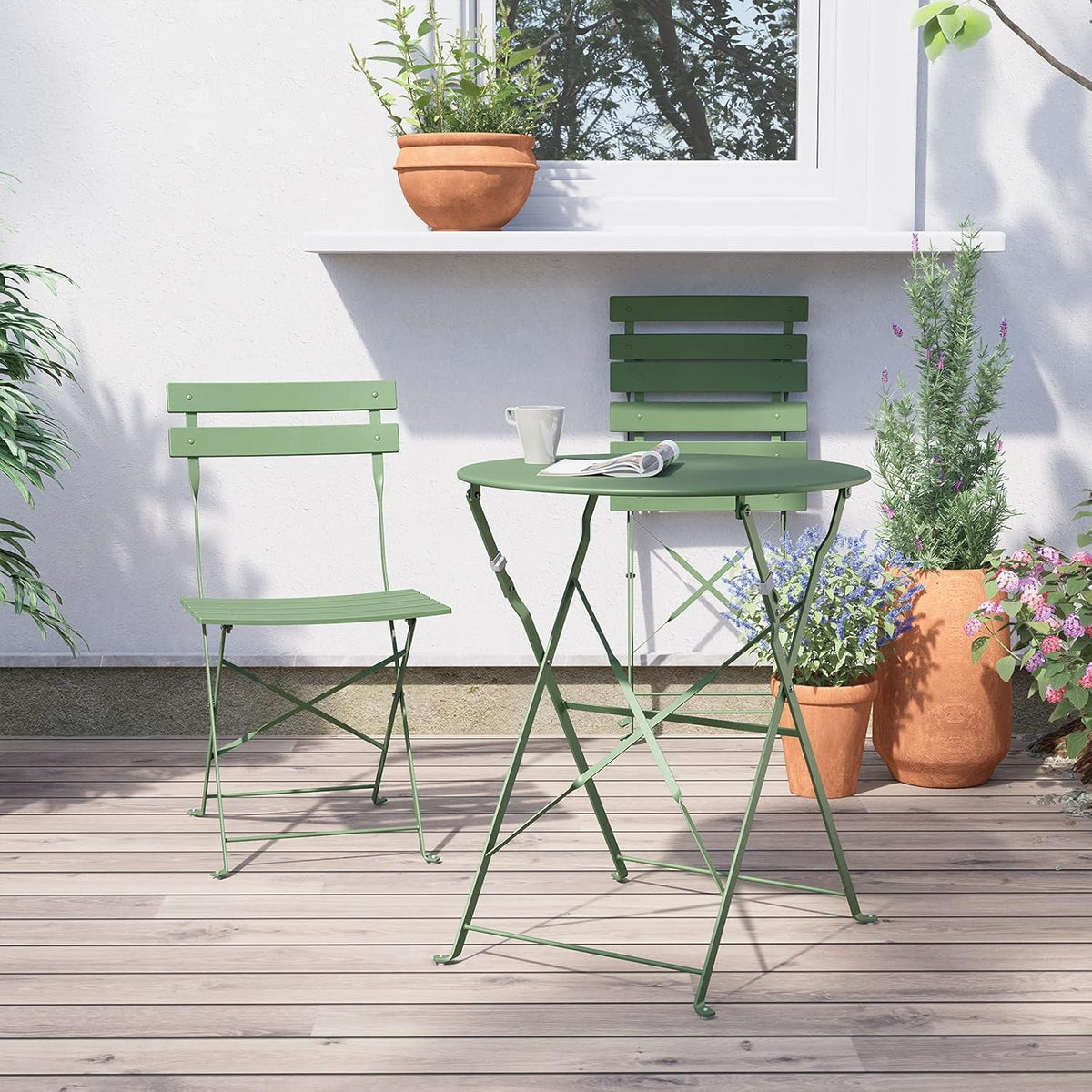 Grand patio Bistro Set 3-delig, tuinmeubelset, zitgroep, 2 stoelen en 1 tafel, inklapbaar, balkonset voor binnenplaats, tuin, buiten (groen)