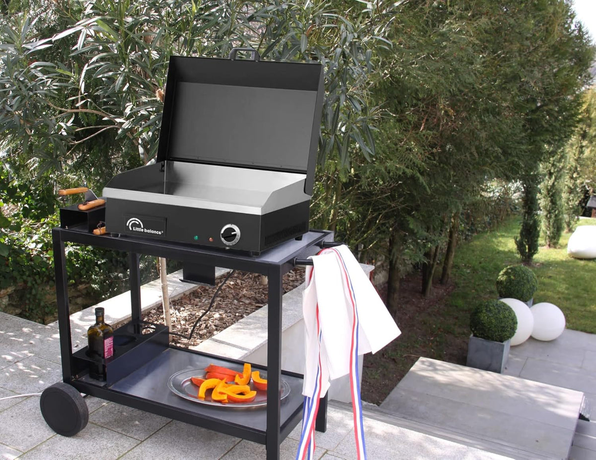 LITTLE BALANCE 8668 Snack Plus Black Edition, elektrische grillplaat voor 6-8 personen, kookplaat van staal, antiaanbaklaag, 8 mm, deksel, 2900 W, zwart