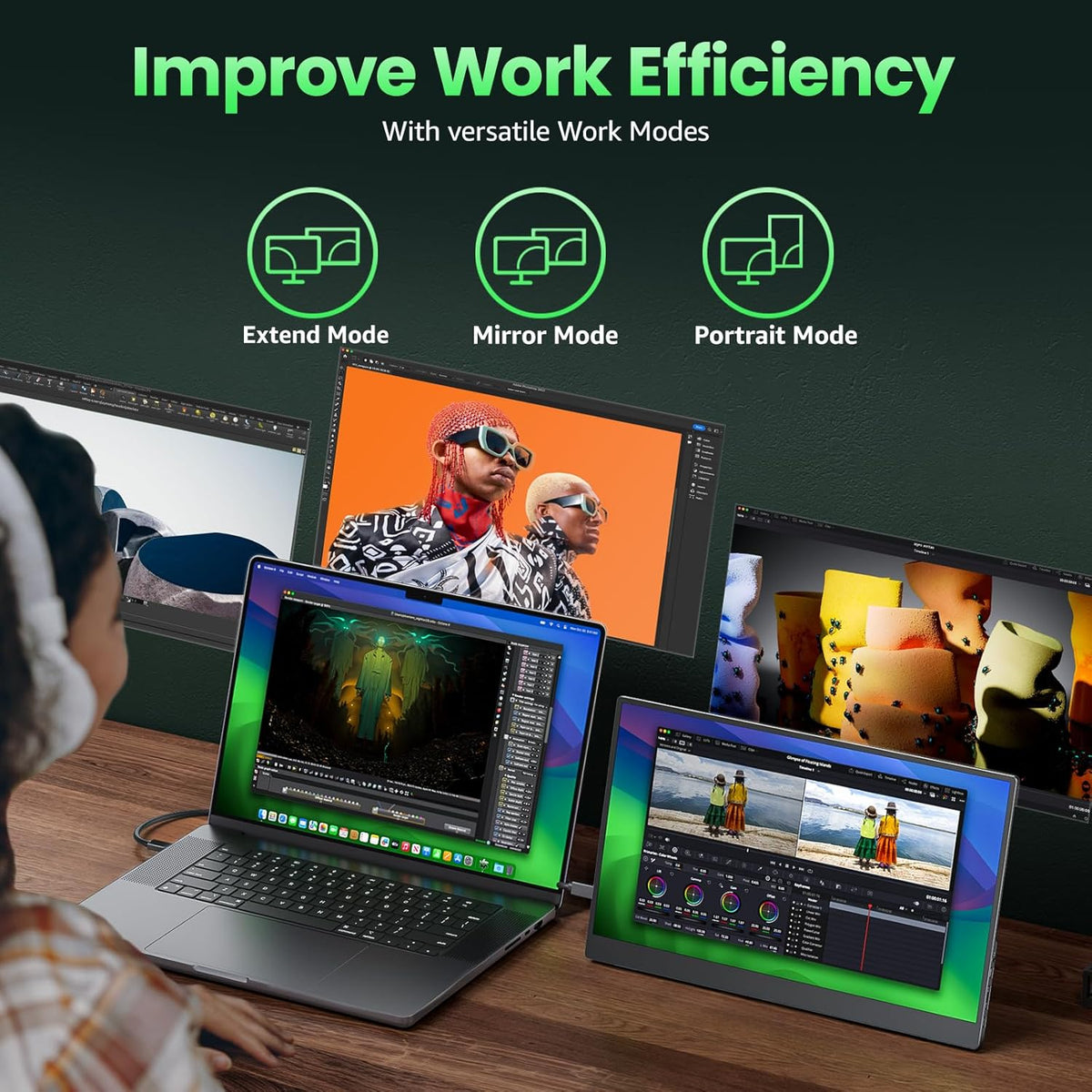 cocopar Portable Monitor 15.6 Inch Travel Monitor 1080p with Speaker External Monitor HDMI USB-C for Laptop MacBook Surface PC Xbox PS4/5, with Kickstand VESA (Refurbished) - QUORE