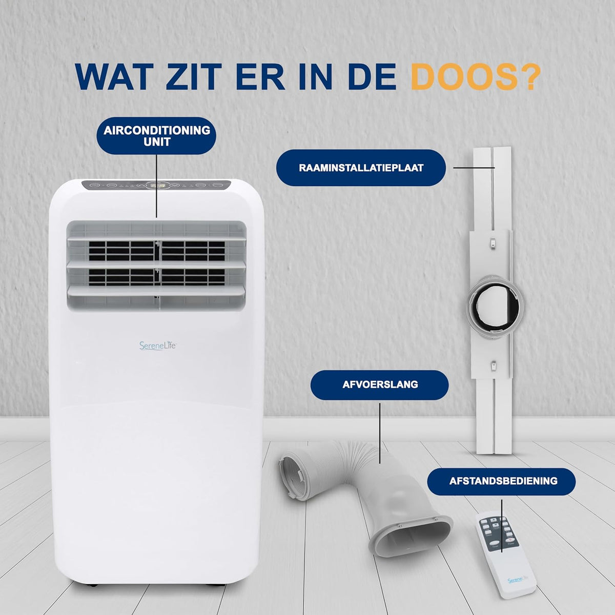 SereneLife Air Conditioner, 3-in-1 Portable Air Conditioner with Built-in Dehumidifier Function, Mobile Air Conditioner with Fan Mode, Remote Control, Complete Window Mount Exhaust Kit, 9,000 BTU, White - QUORE