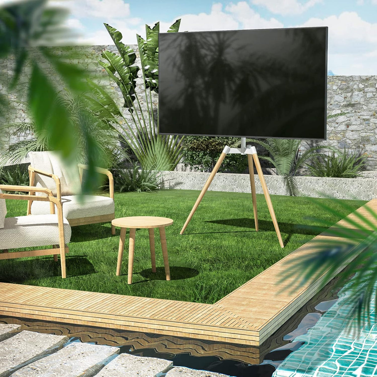 RFIVER Statief ezel tv-standaard voor 32-65 inch LED LCD OLED-scherm - Draaibaar en in hoogte verstelbaar houten tv-vloerstandaard - Max VESA 400x400mm - Max belasting 35kgs - wit