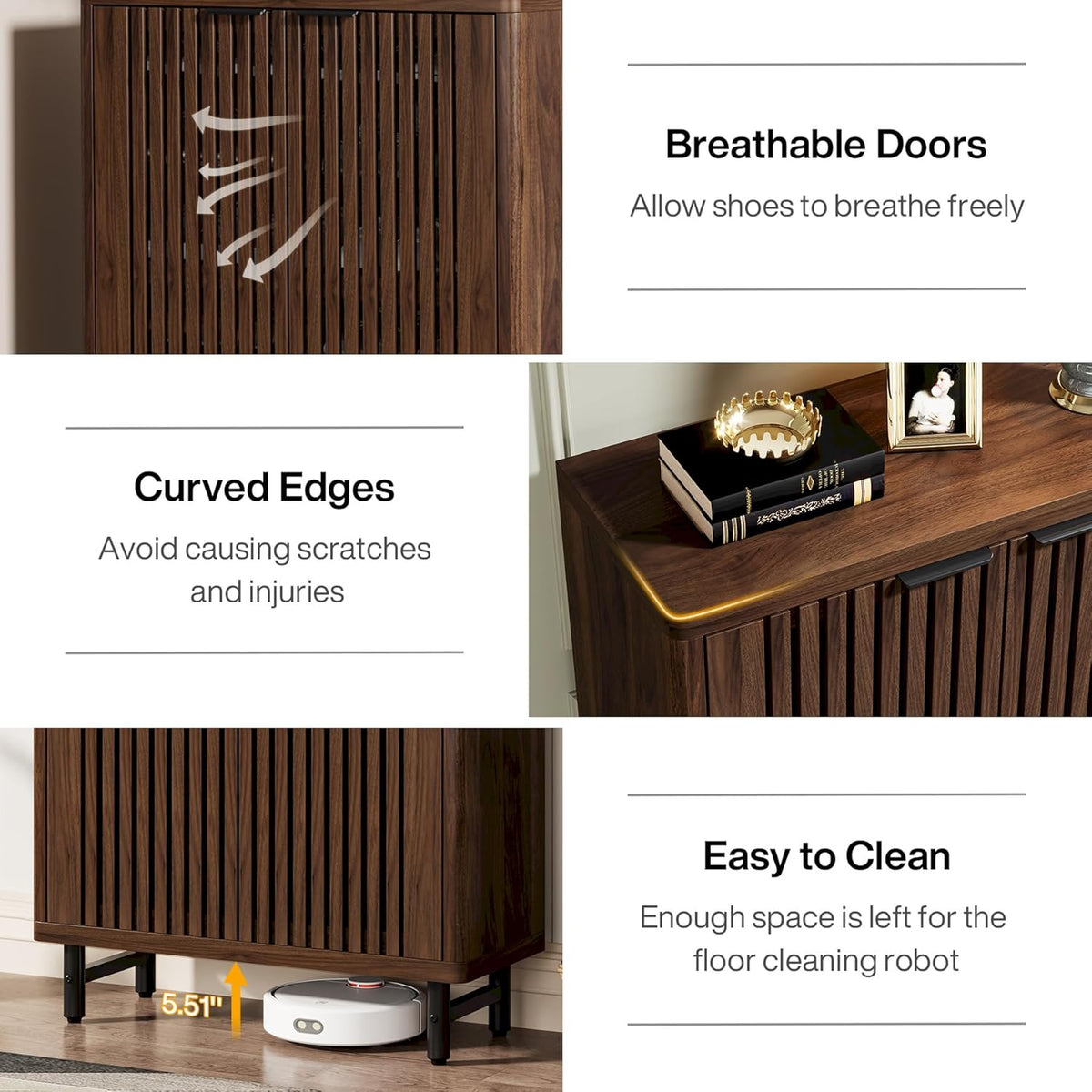 Tribesigns 6 Tier Shoe Cabinet with Shutter Doors, Large Wooden Shoe Storage Cabinet with Adjustable Shelves, Farmhouse Freestanding Shoe Organizer for Entrance, Hallway, Dark Walnut