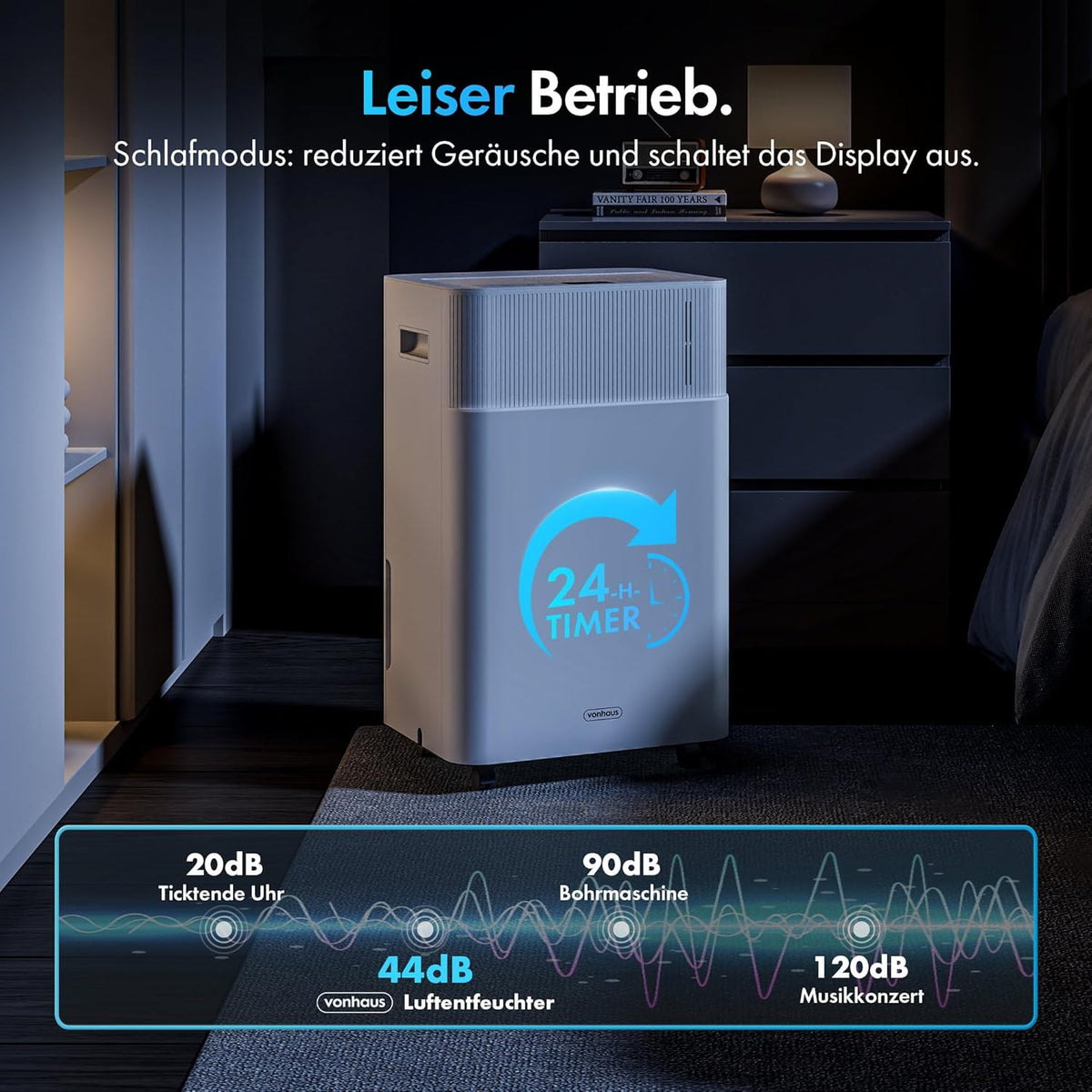 VonHaus Elektrische luchtontvochtiger, 20 l/dag, 4,5 l waterreservoir, wifi/smart kamerontvochtiger tegen vocht, condensatie, schimmel en geuren, luchtontvochtiger voor wasgoed, thuis, slaapkamer
