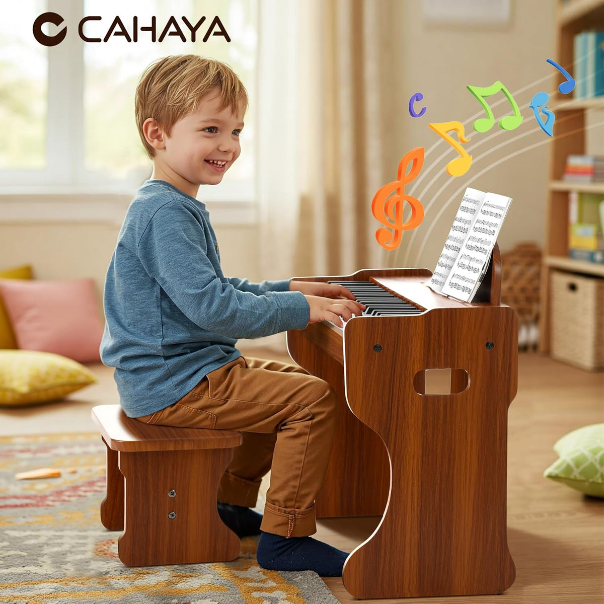 Houten Keyboard Voor Kinderen – Kinderpiano, Digitale Piano, Speelgoed Piano, Mini Keyboard – 37 Toetsen En 3 Octaven – 128 Geluiden, 128 Ritmes En 23 Demo Songs