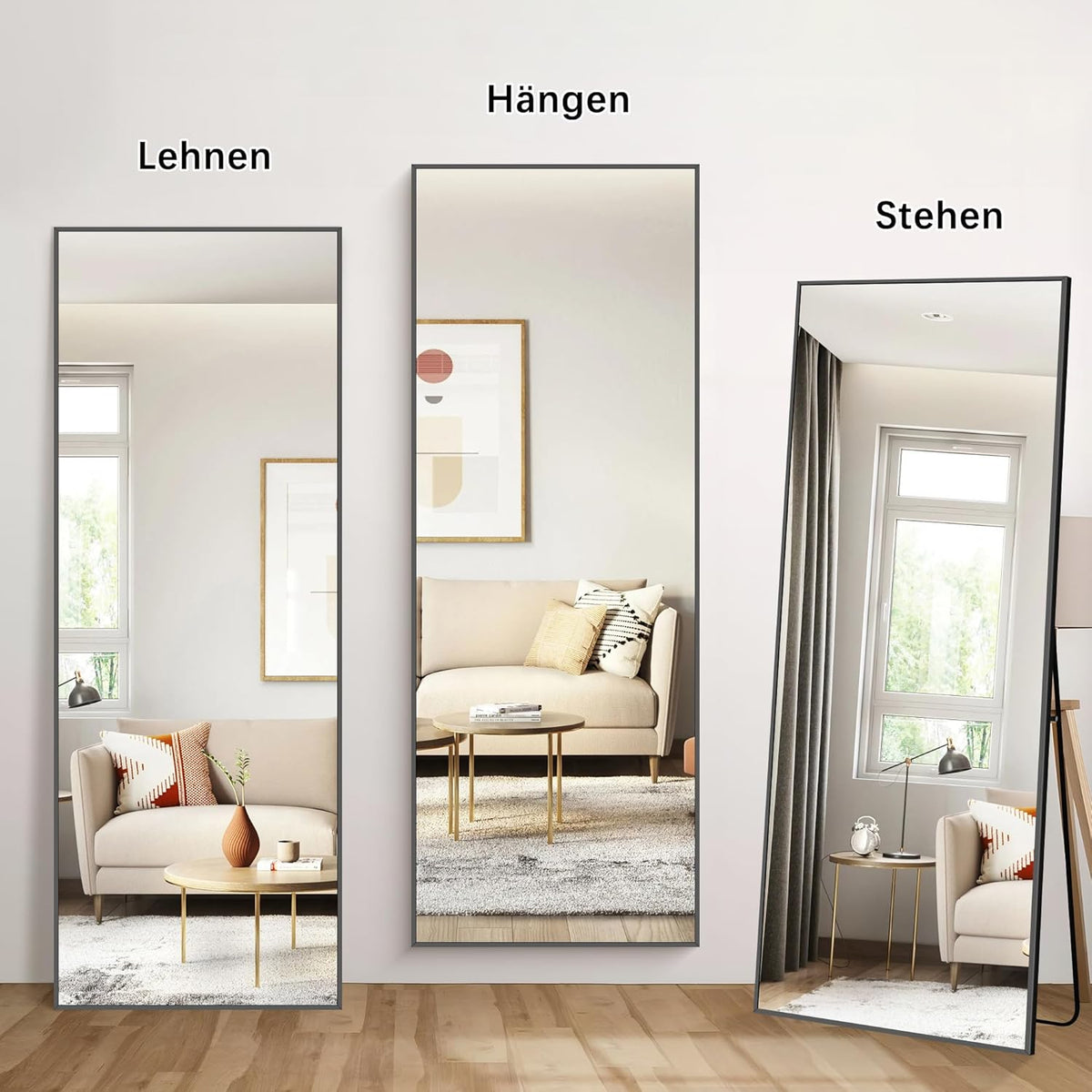 Vloerspiegel – Wandspiegel – Staande Spiegel – Full-Body Spiegel – Grote Spiegel – Aluminium Frame – 165 x 60 cm – Explosieveilig Glas