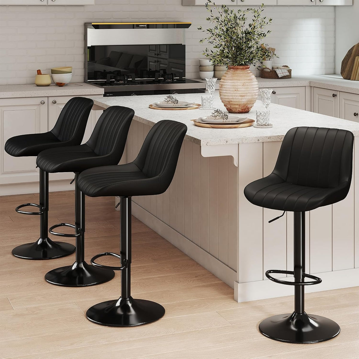 Youhauchair Barkrukken Set van 2, In Hoogte Verstelbare Barkruk met Rugleuning, PU Lederen Barstoelen Bar Stool, Moderne Barstoel Keuken Kruk