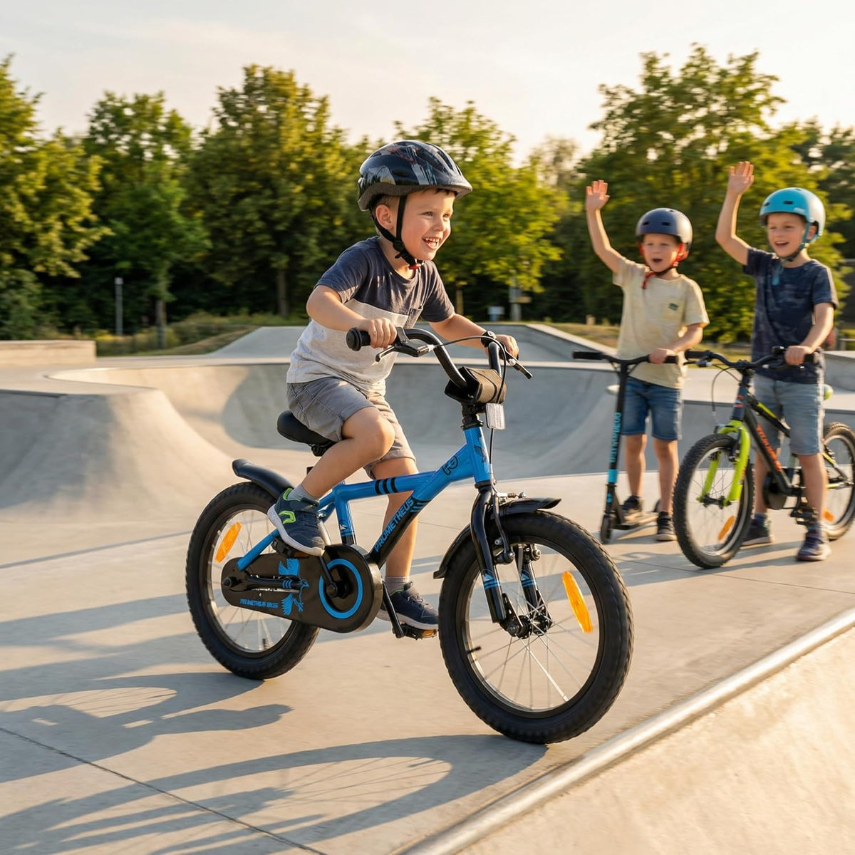 PROMETHEUS BICYCLES kinderfiets 16 inch fiets jongens meisjes van 5 jaar oude met zijwieltjes terugtraprem in blauw BMX