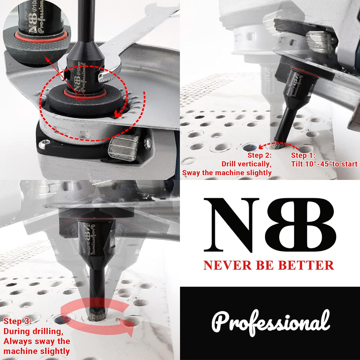 NBB vacuum gesoldeerde diamantgatzaag met M14, voor professioneel droog of nat boren op hard porselein, keramiek, tegels, graniet, marmer, snel (PRO 6/8/10/12/35/43/68mm +Moersleutel+Boorgeleider)