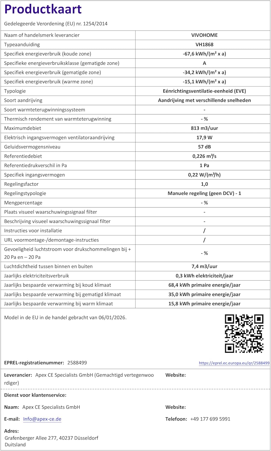 VIVOHOME 250 mm Afzuigventilator met EC-Motor, 10 Verstelbare Snelheden, Muurventilator voor Serre, Kelder, Garage, Keuken