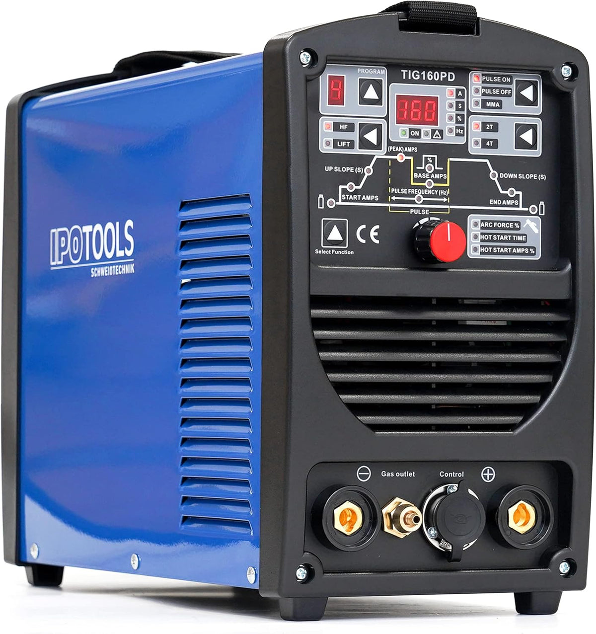 IPOTOOLS 160PD WIG lasapparaat, TIG WIG-lasapparaat, 160 amper, volledig digitale omvormer lasapparaat met HF-ontsteking, pulsfunctie, MMA, IGBT, 32-bits microprocessor, 7 jaar garantie