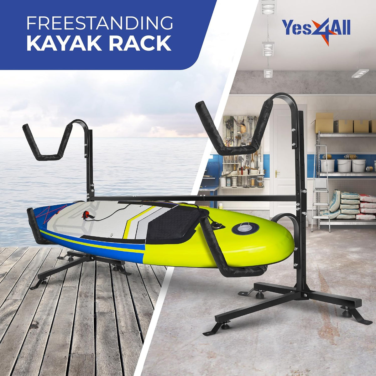 Yes4All 170 lbs Opslag Vrijstaand Dubbel Kajakrek voor Garage, Duurzame Stalen Outdoor Kajak Stand, Ideaal voor Kajaks, Surfboard, Paddle Board