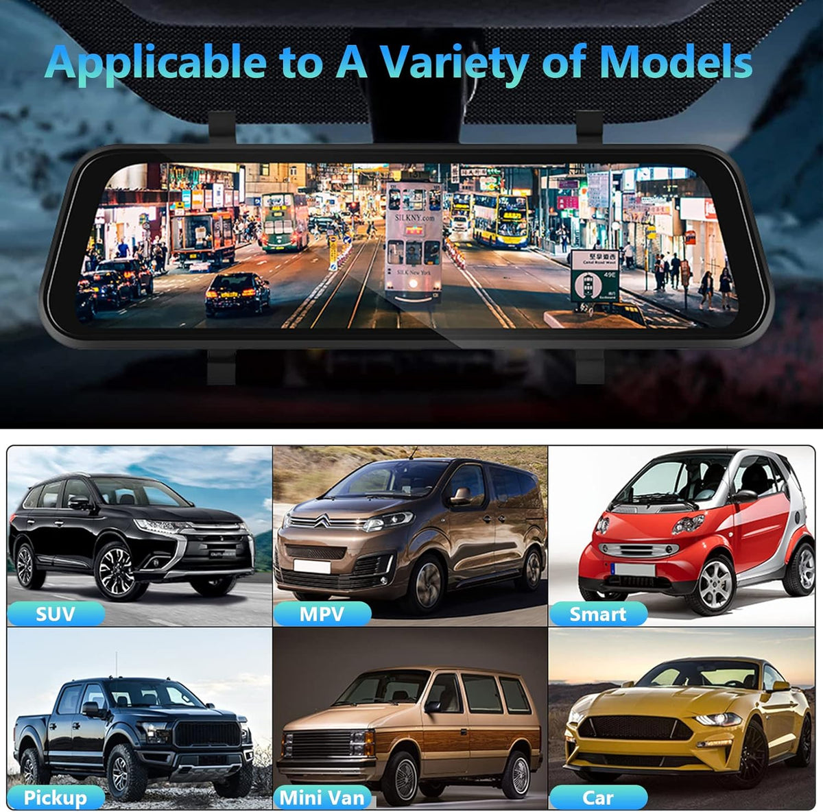 Hodozzy Spiegel Dashcam Carplay Draadloze Android Auto Bluetooth 24,5 cm (9,66 inch) IPS Touchscreen Voorcamera Achteruitrijcamera Waterdicht Nachtzicht WDR Auto Achteruitkijkspiegel Parkeermonitor