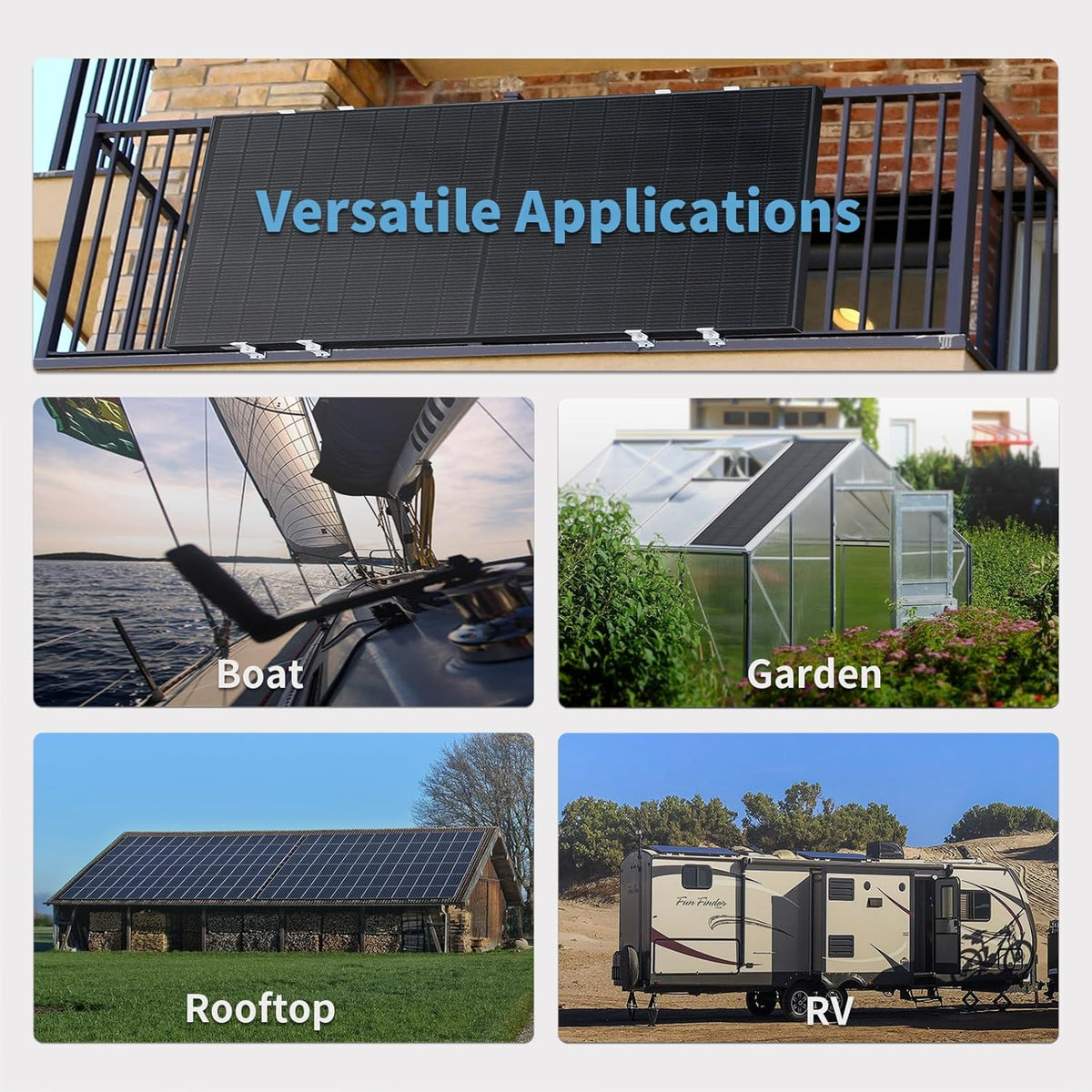 Monokristallijn zonnepaneel Firefly Energy van 220W, zwart, voor caravans, boten, aanhangwagens, zonne-installaties op het balkon, off-grid systemen.