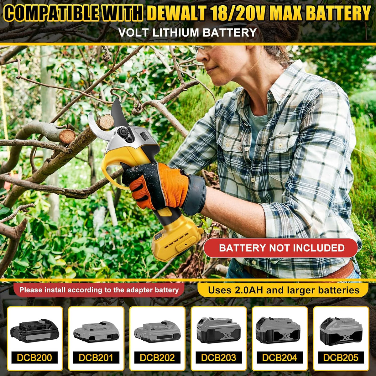 Accu-elektrische takkenschaar, snoeischaar met telescoopstang 45 mm, compatibel met Dewalt 20 V 18 V (zonder batterijen), borstelloze boomschaar, accuschaar met telescoopsteel voor het snoeien van