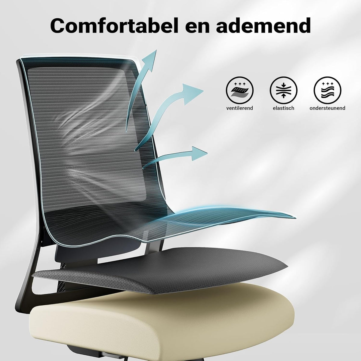 Ergonomische Bureaustoel – Comfortabele Werkstoel – Kantoorstoel – Draaistoel – Bureaustoel Met Lendensteun – In Hoogte Verstelbaar – Luchtdoorlatende Rugleuning – Belastbaar Tot 120 Kg